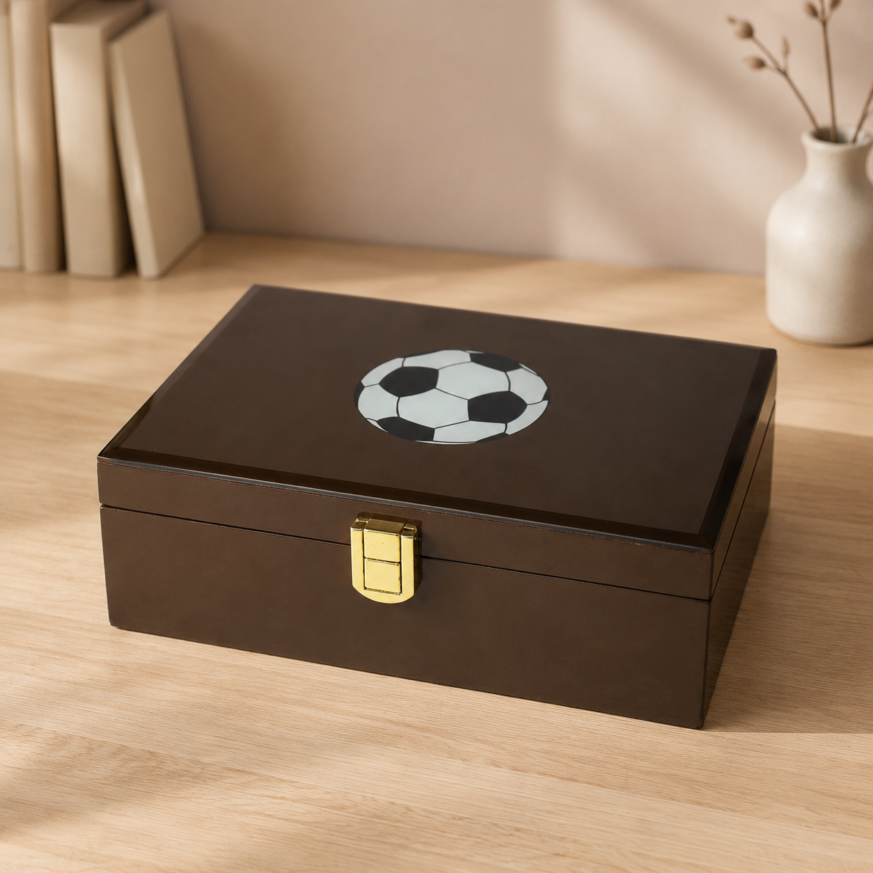 Premium Brown Glass Storage Box with Football Design