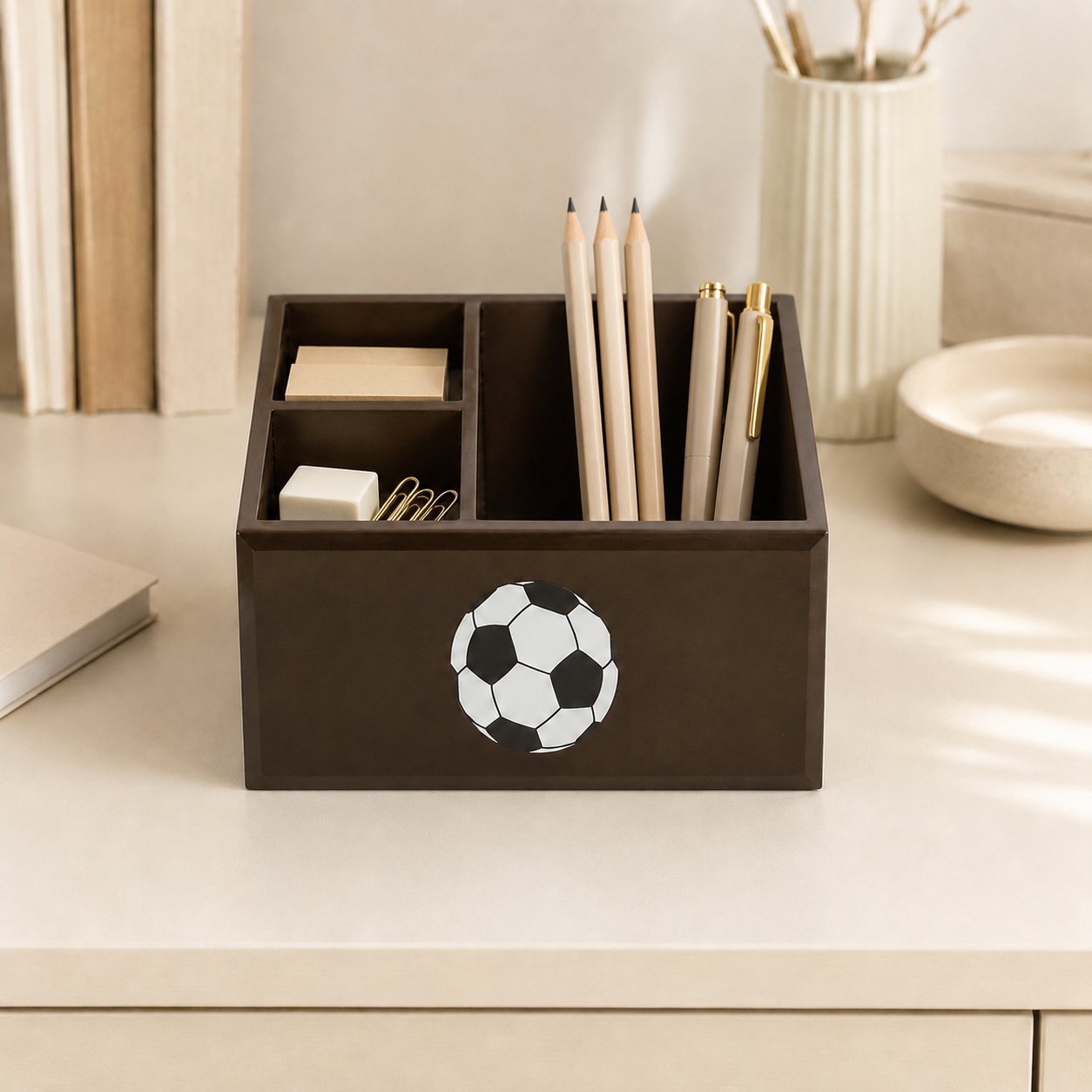 Premium Glass Kids Stationery Holder with Football Design