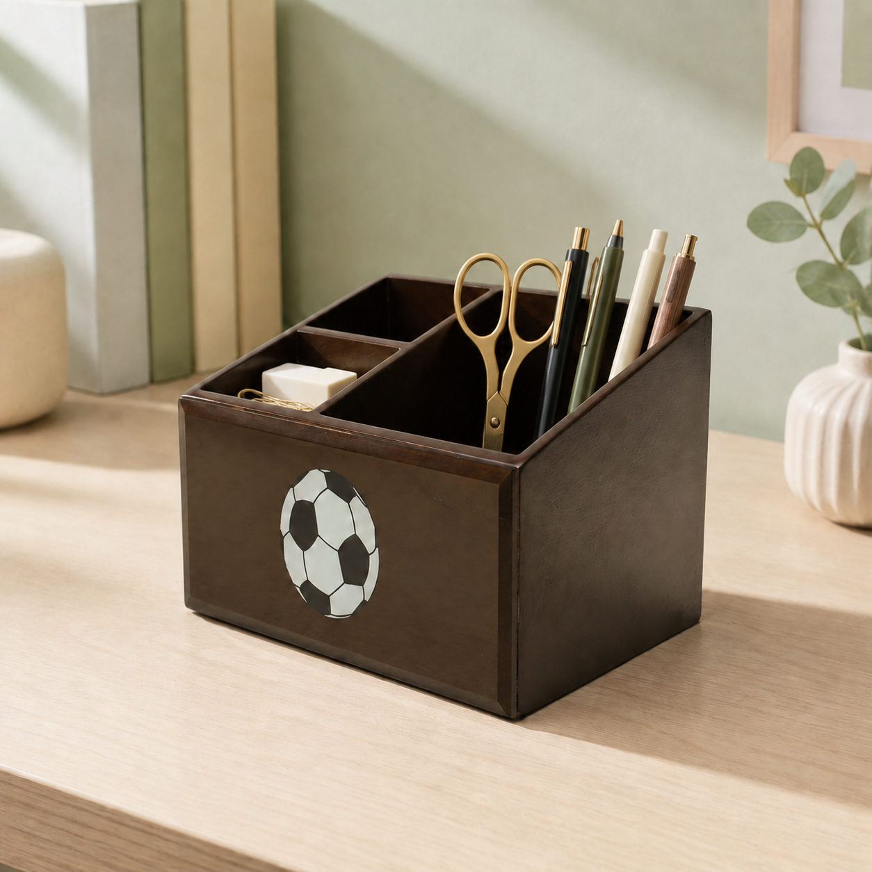 Premium Glass Kids Stationery Holder with Football Design
