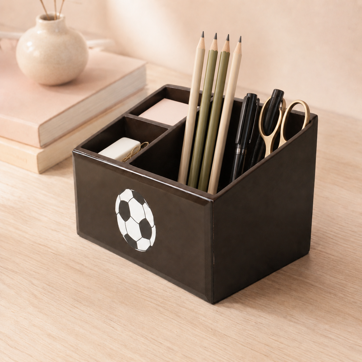 Premium Glass Kids Stationery Holder with Football Design