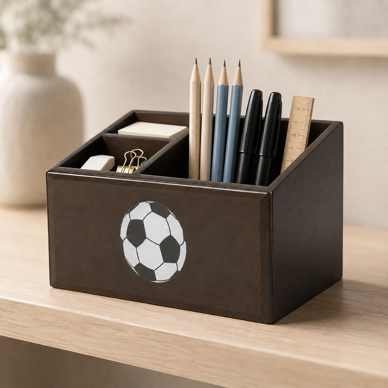 Premium Glass Kids Stationery Holder with Football Design