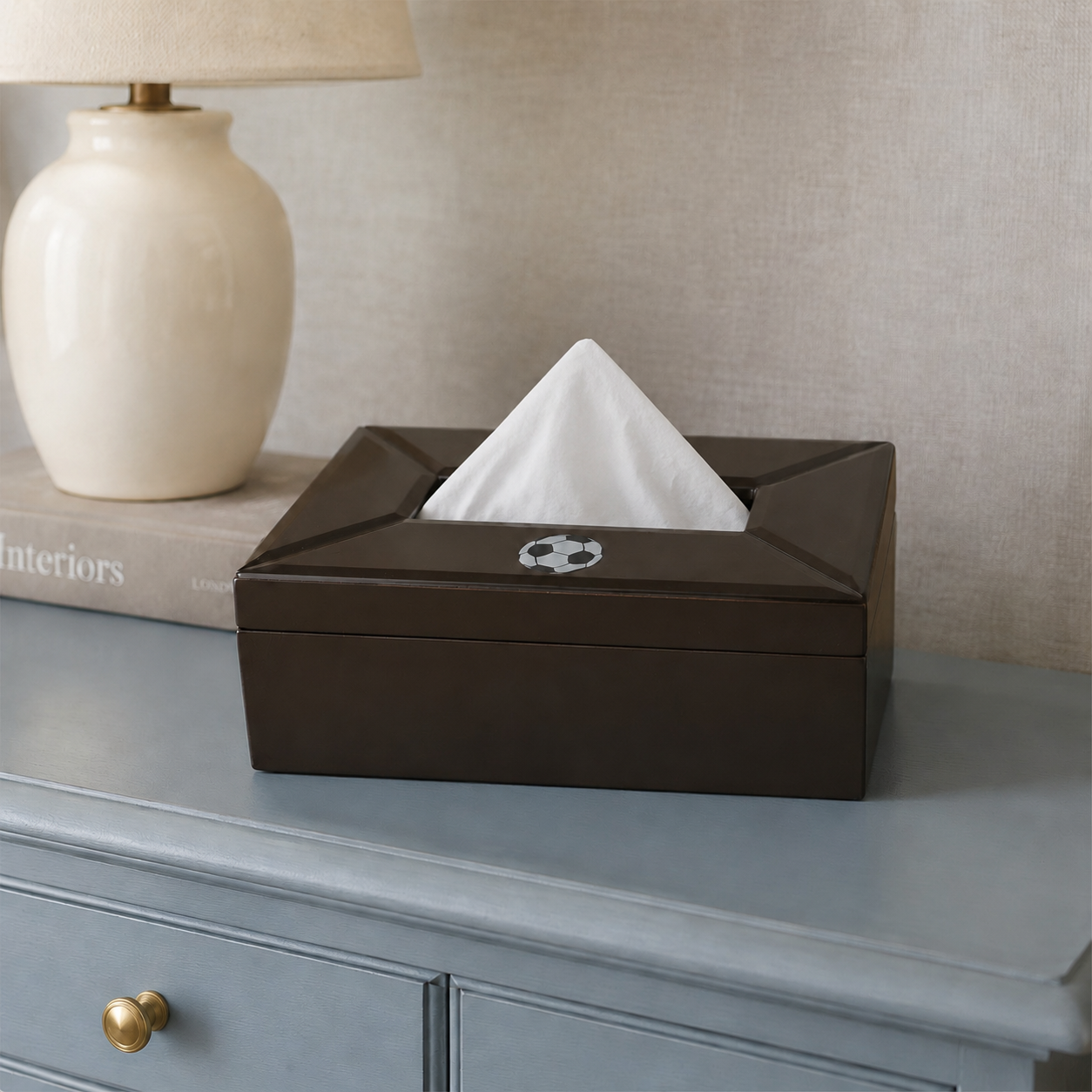 Football Design Brown Tissue Box Holder