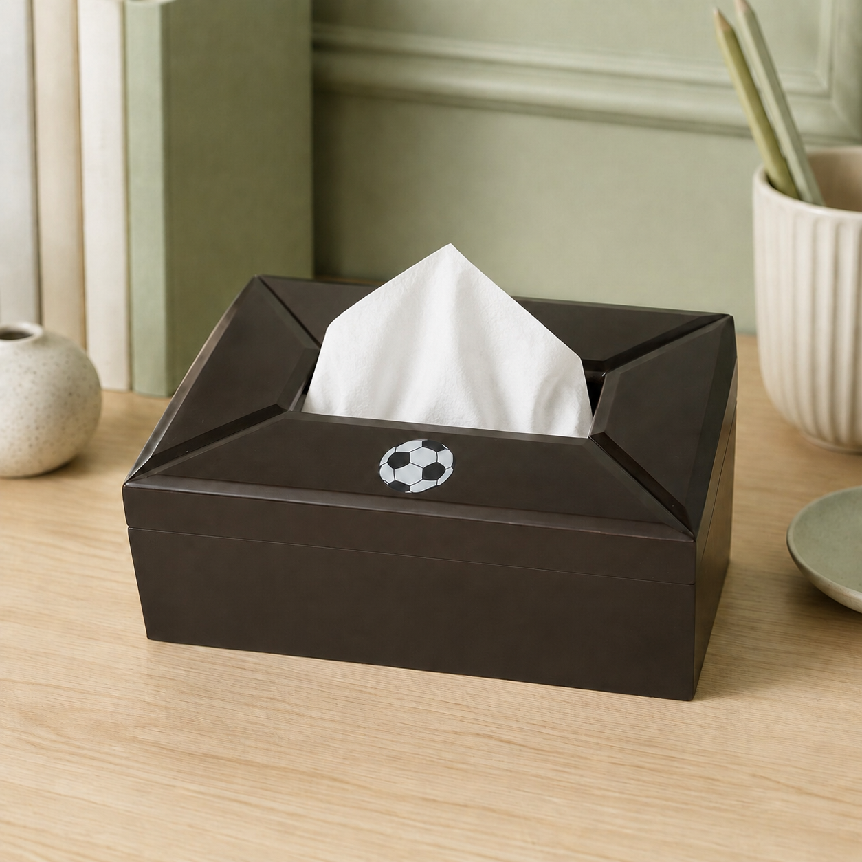 Football Design Brown Tissue Box Holder