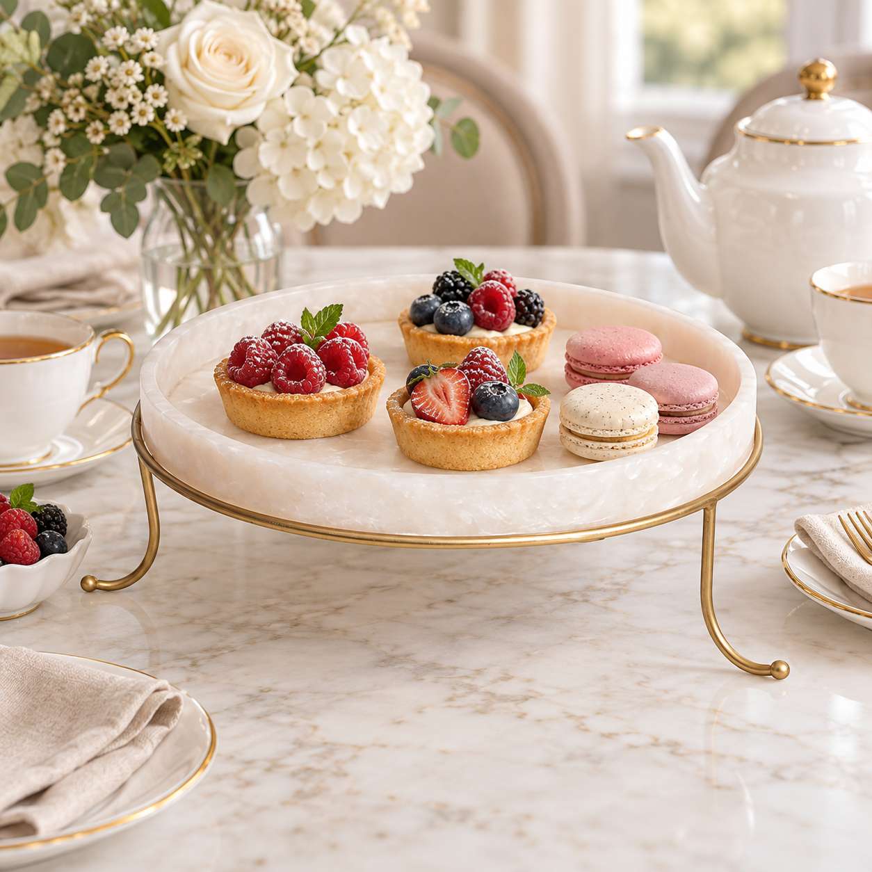Metal Serving Food Platter with Dark Ivory Tray