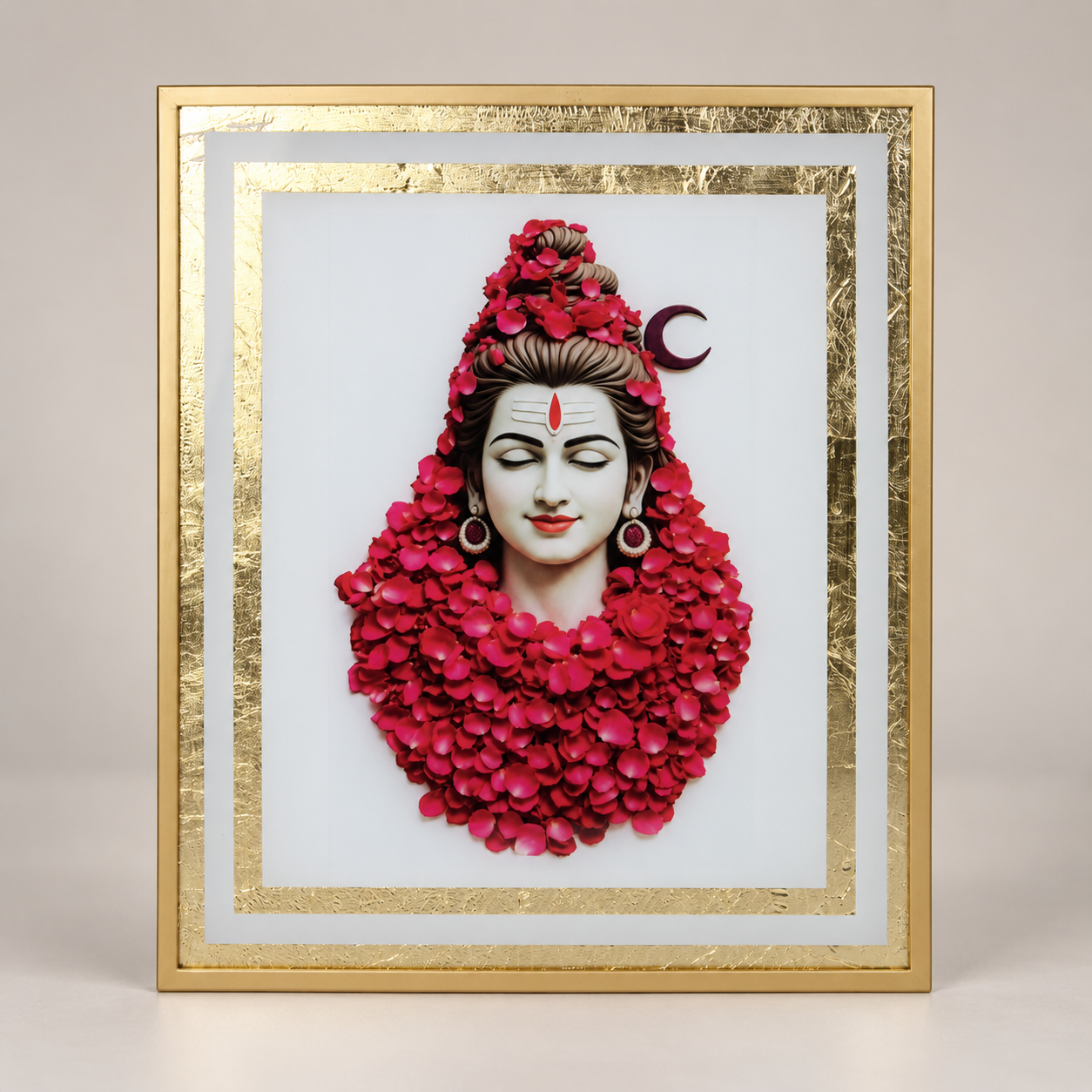 Lord Shiva Floral Art Framed Wall Painting | Rose Petal Design Gold Frame
