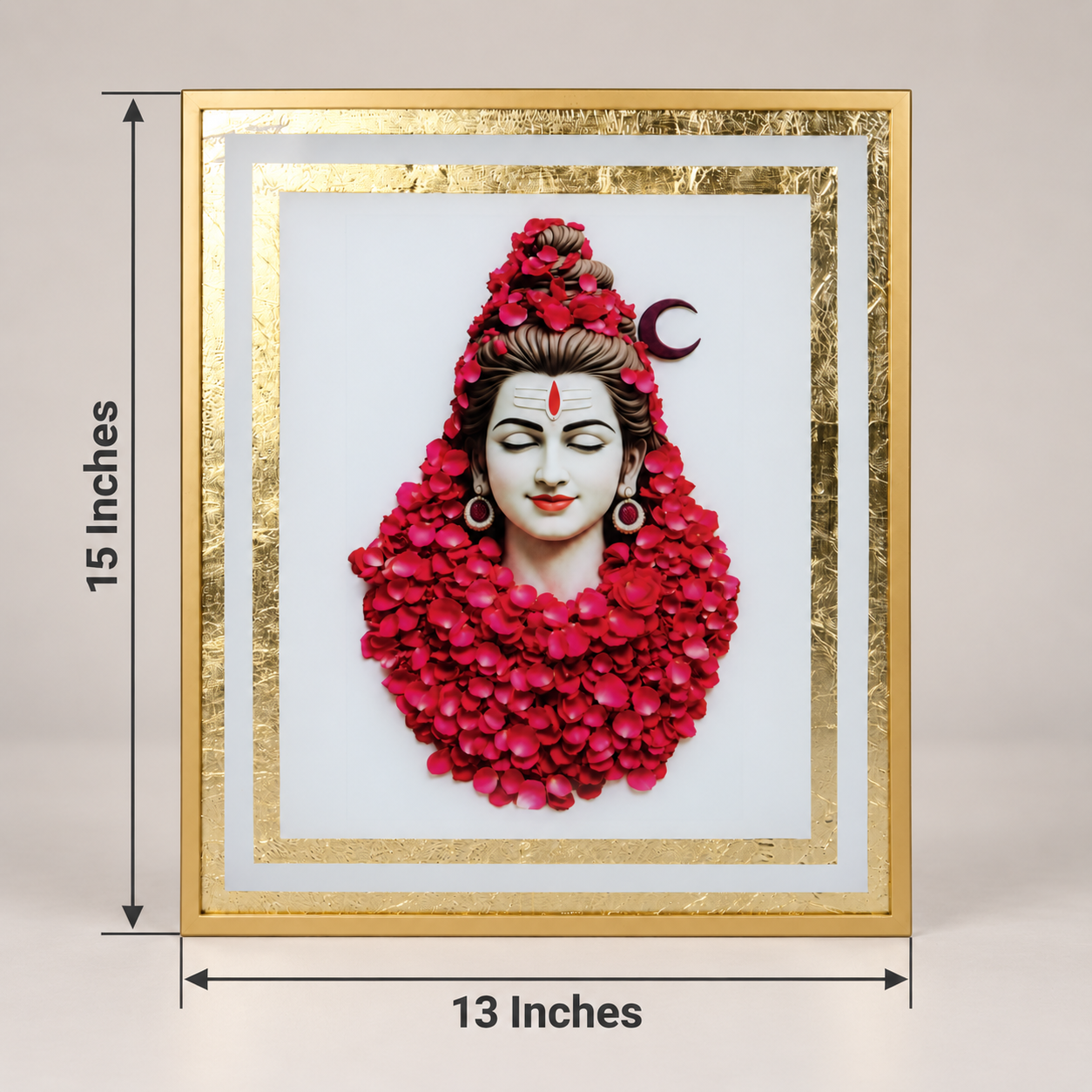 Lord Shiva Floral Art Framed Wall Painting | Rose Petal Design Gold Frame
