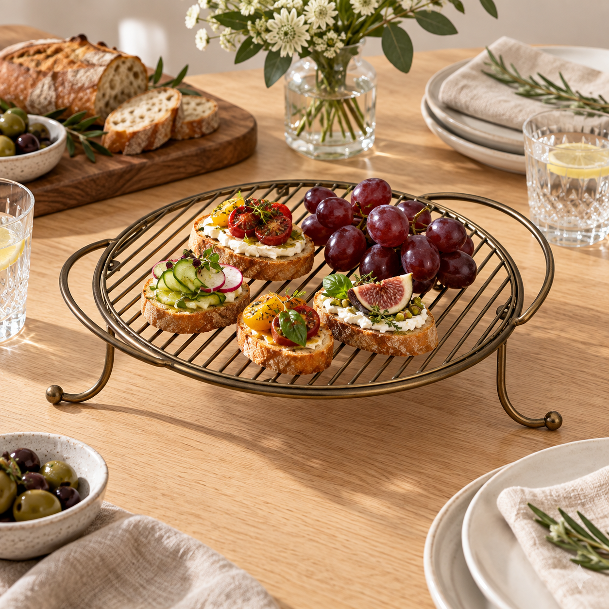  Metal Serving Food Platter with Designer Glass Tray 