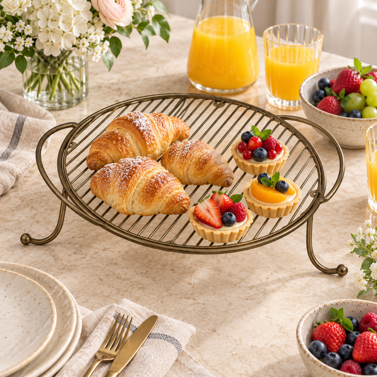 Metal Serving Food Platter with Designer Glass Tray