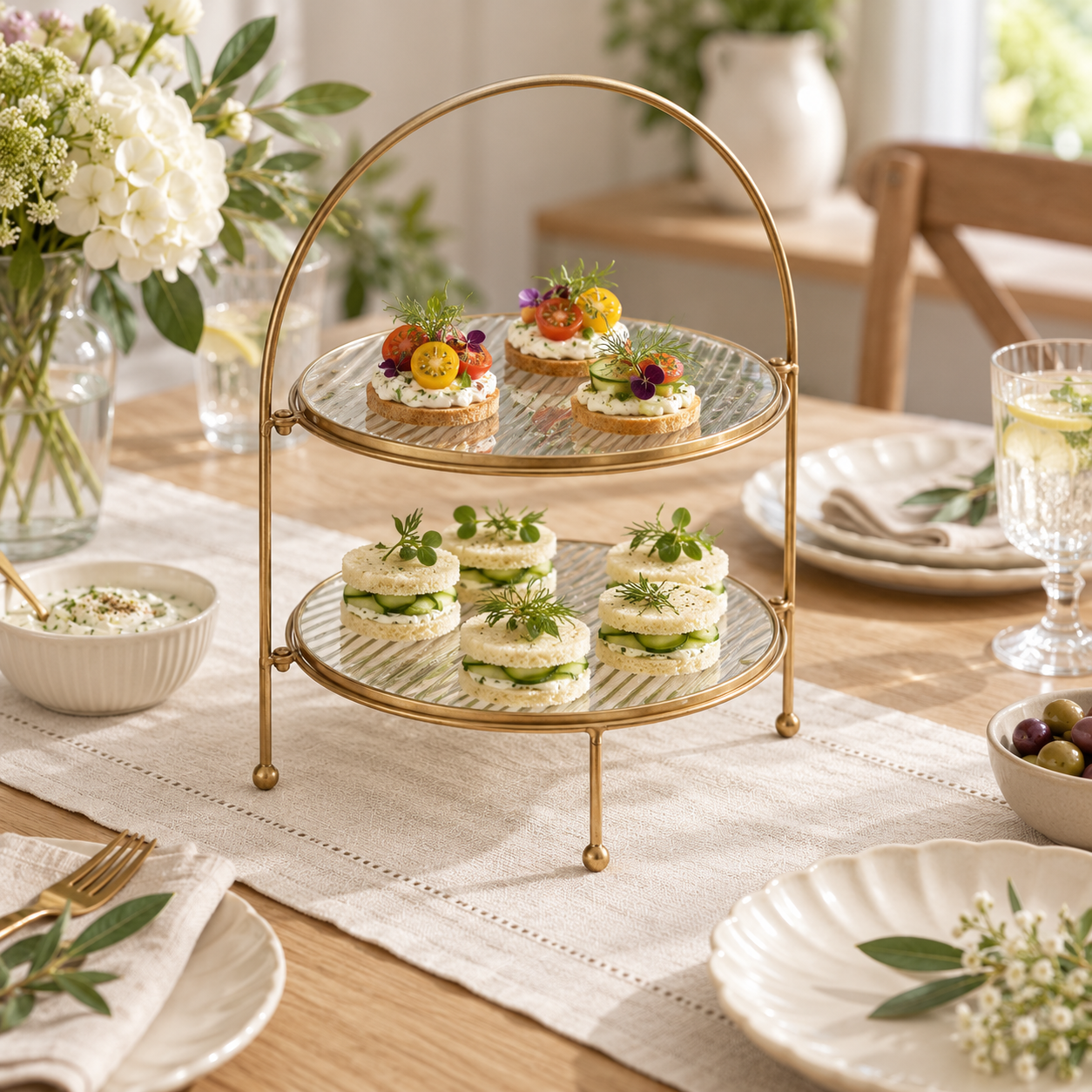 Metal Serving Food Platter with Designer Glass