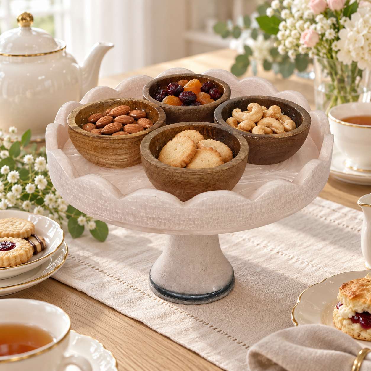Multipurpose Food Platter Handcrafted Revolving Resin Tray With Wooden Bowl