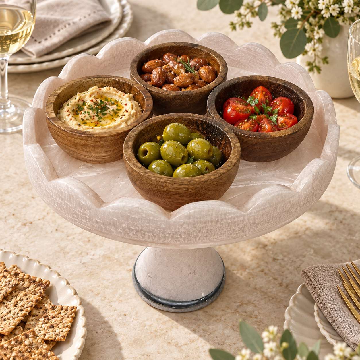  Multipurpose Food Platter Handcrafted Revolving Resin Tray With Wooden Bowl 