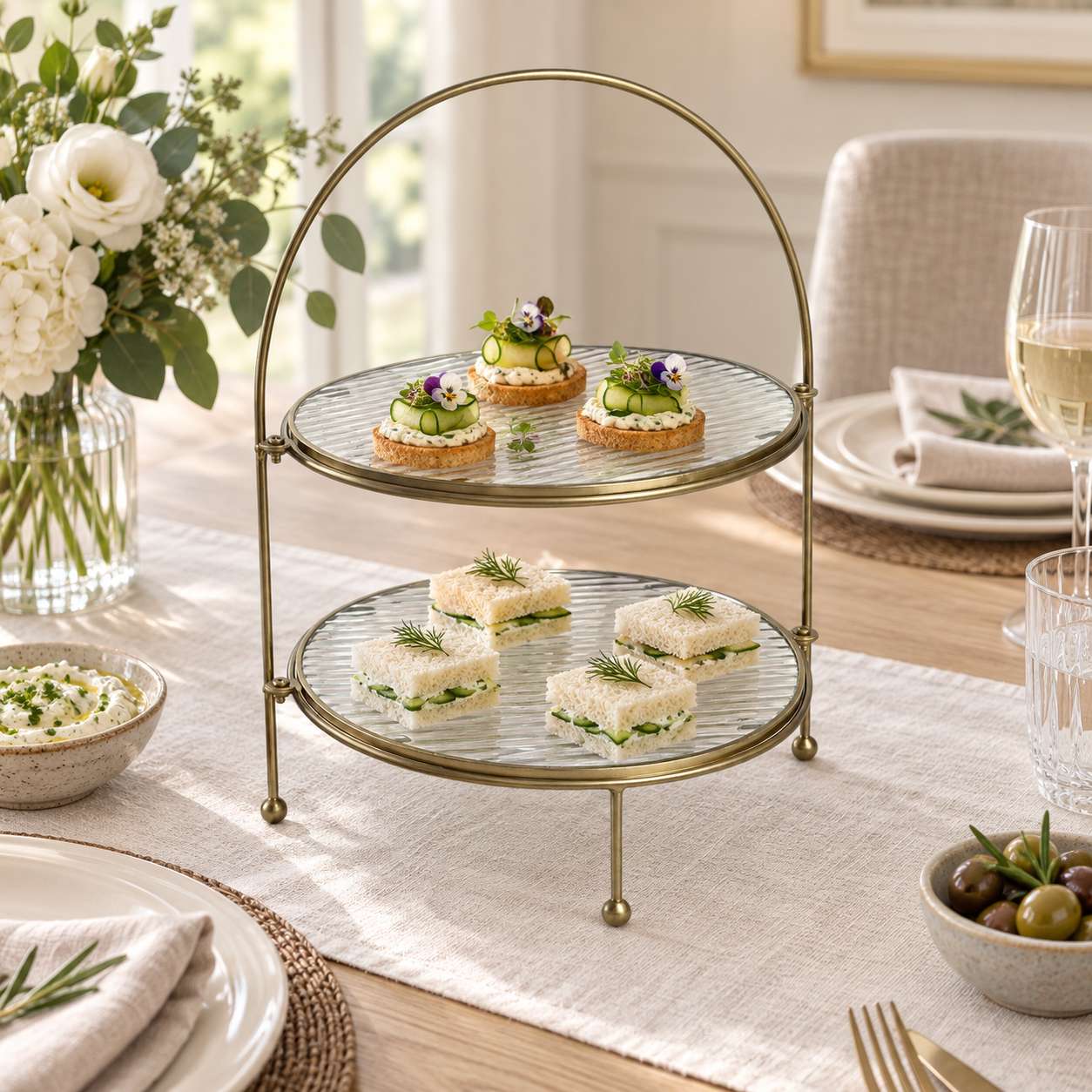 Metal Serving Food Platter with Designer Glass