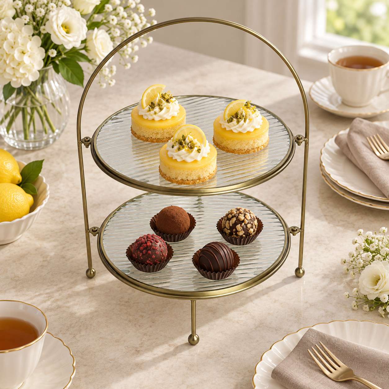  Metal Serving Food Platter with Designer Glass 
