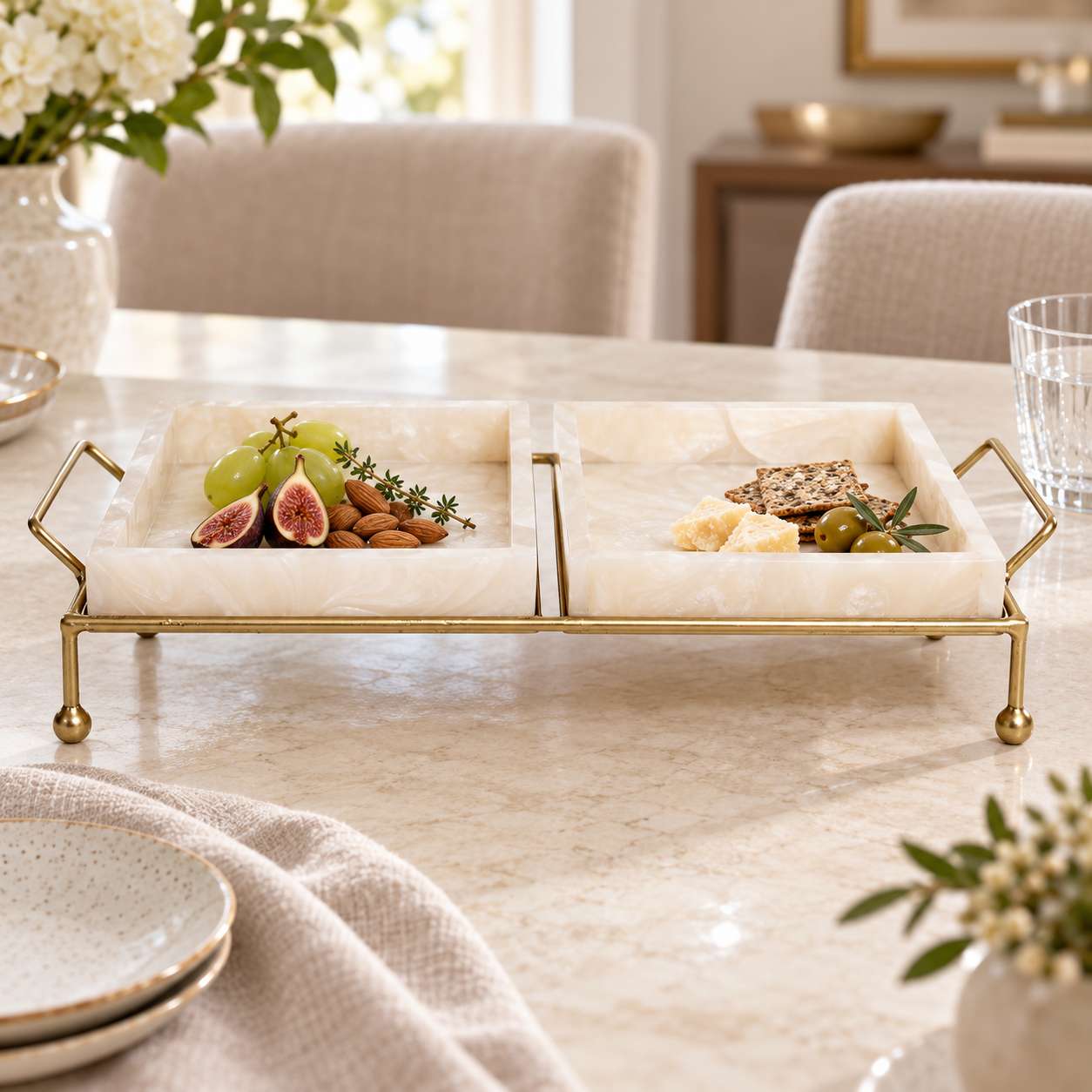 Premium Metal Twin Tray Serving Food Platter