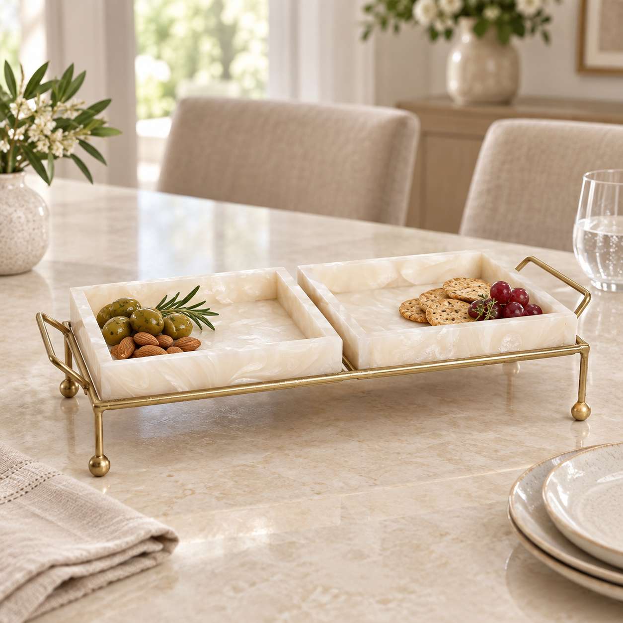  Premium Metal Twin Tray Serving Food Platter 