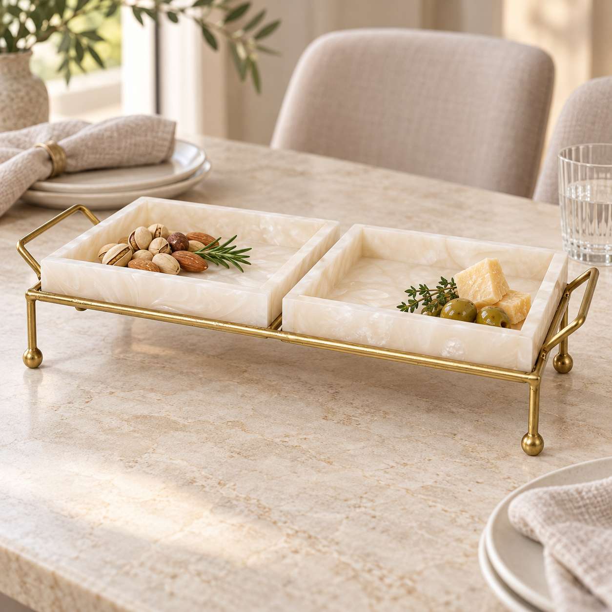  Premium Metal Twin Tray Serving Food Platter 