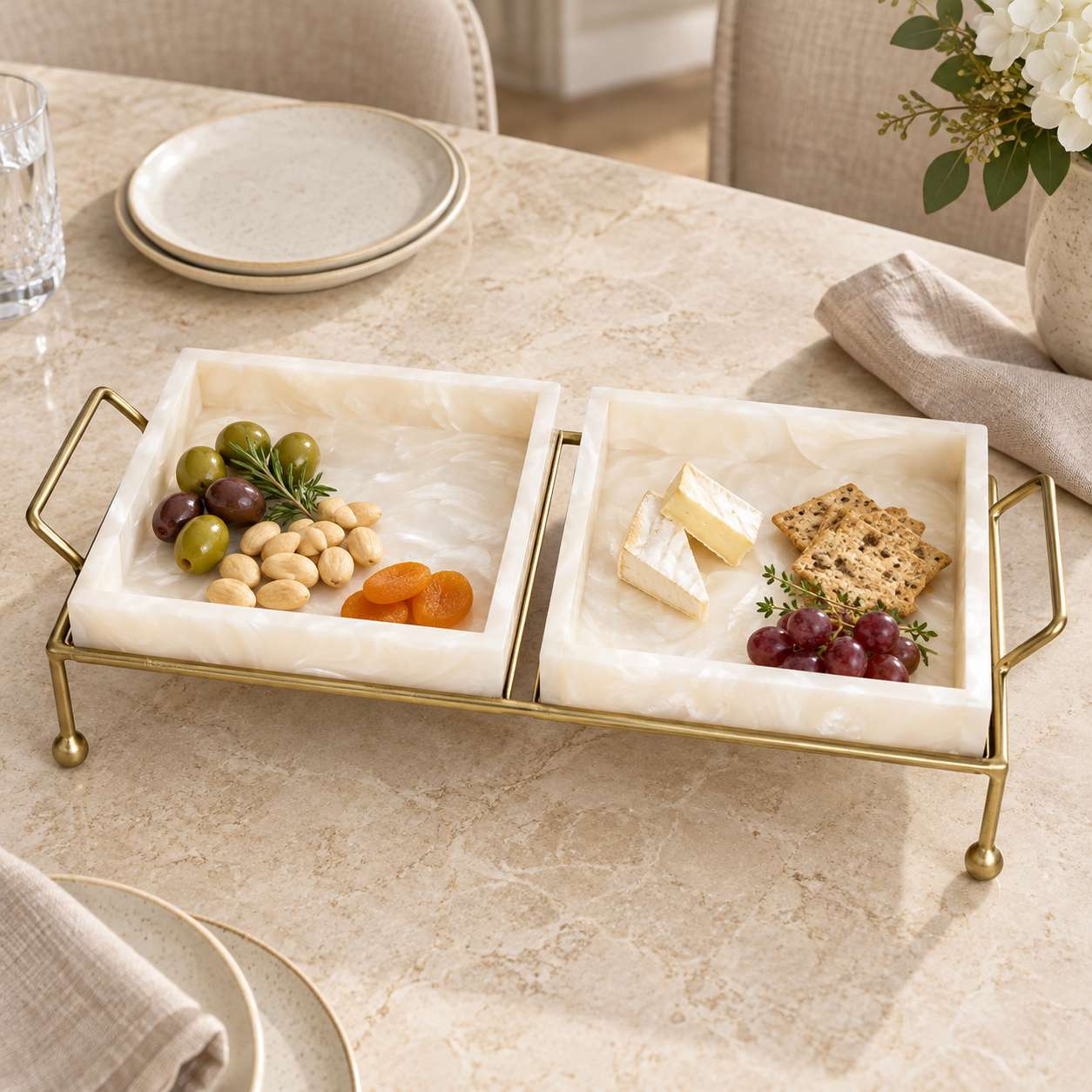 Premium Metal Twin Tray Serving Food Platter