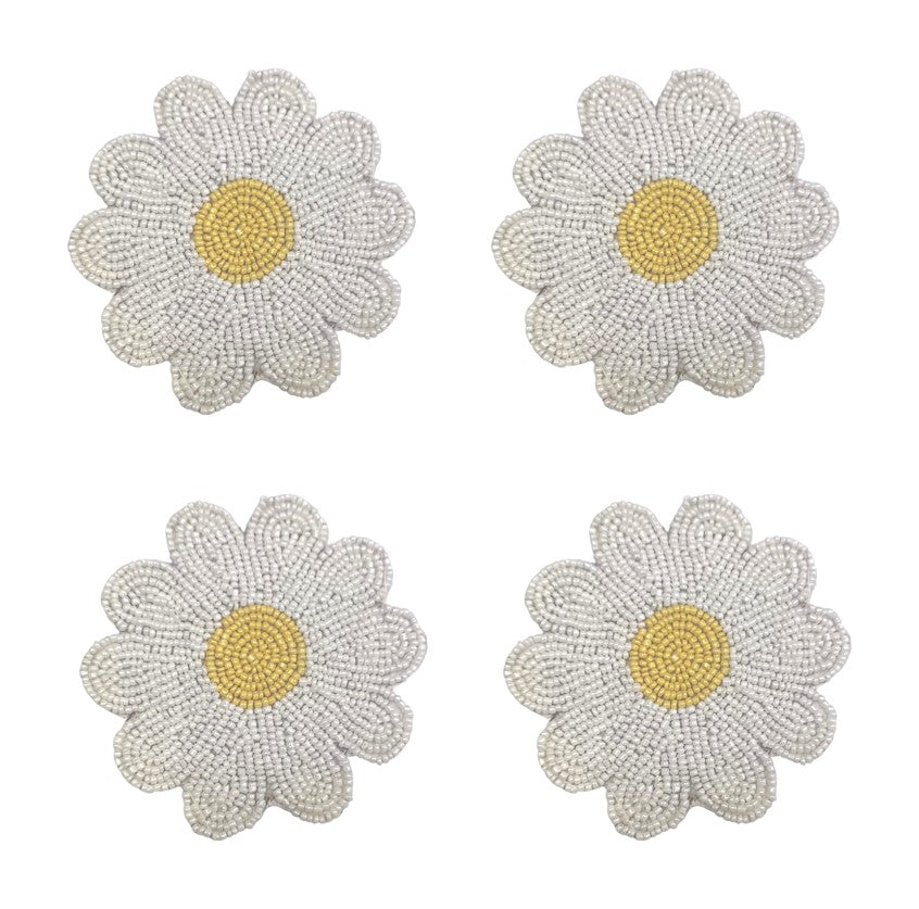  Beaded Flower Design Embroidered Coaster Set of Four 