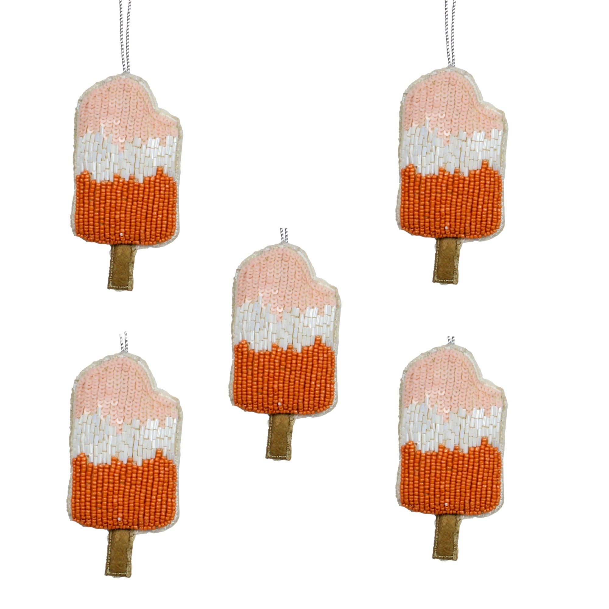  Set of 5 Beaded Ice cream Shaped Christmas Ornament 