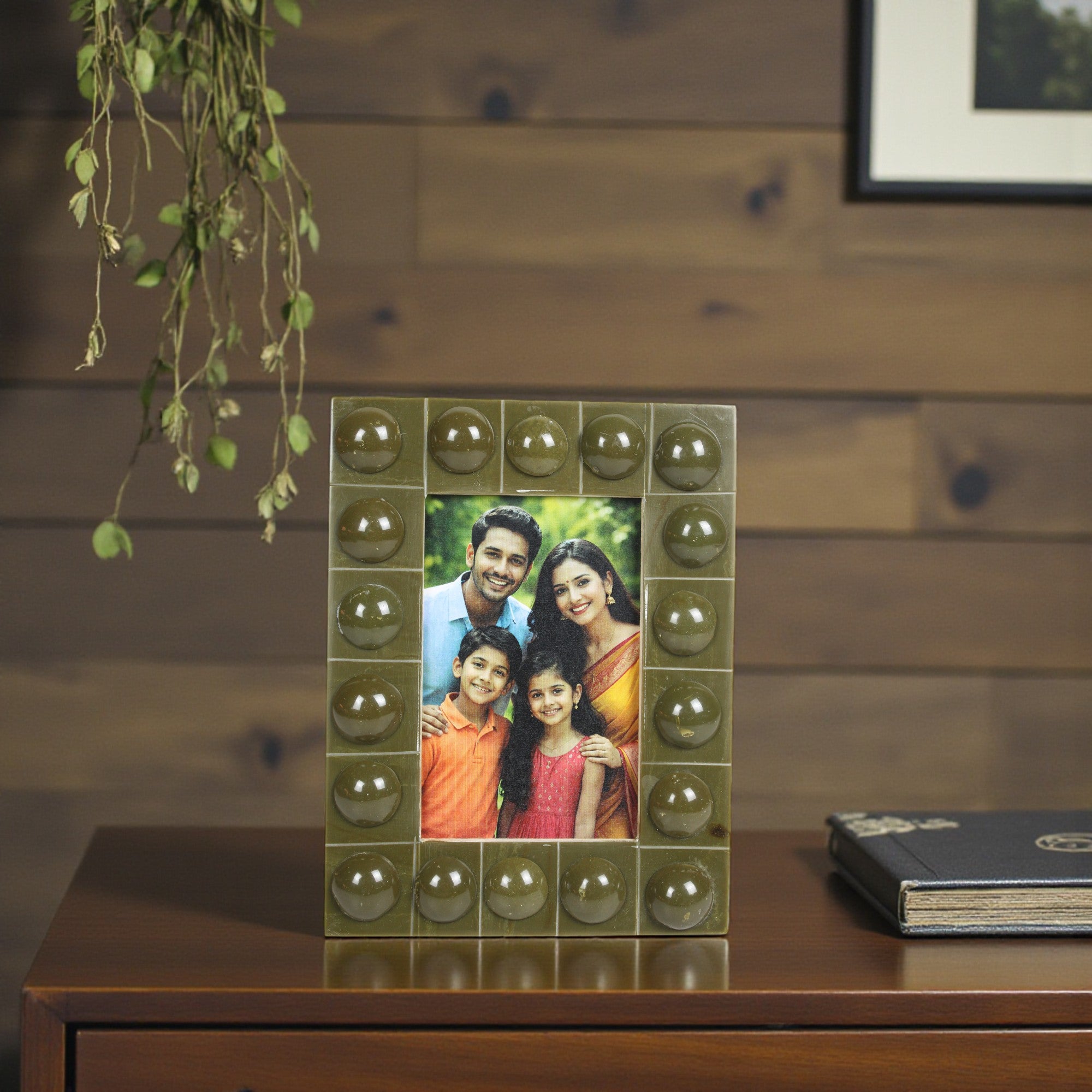 Artisan Olive Green Studded Resin Photo Frame