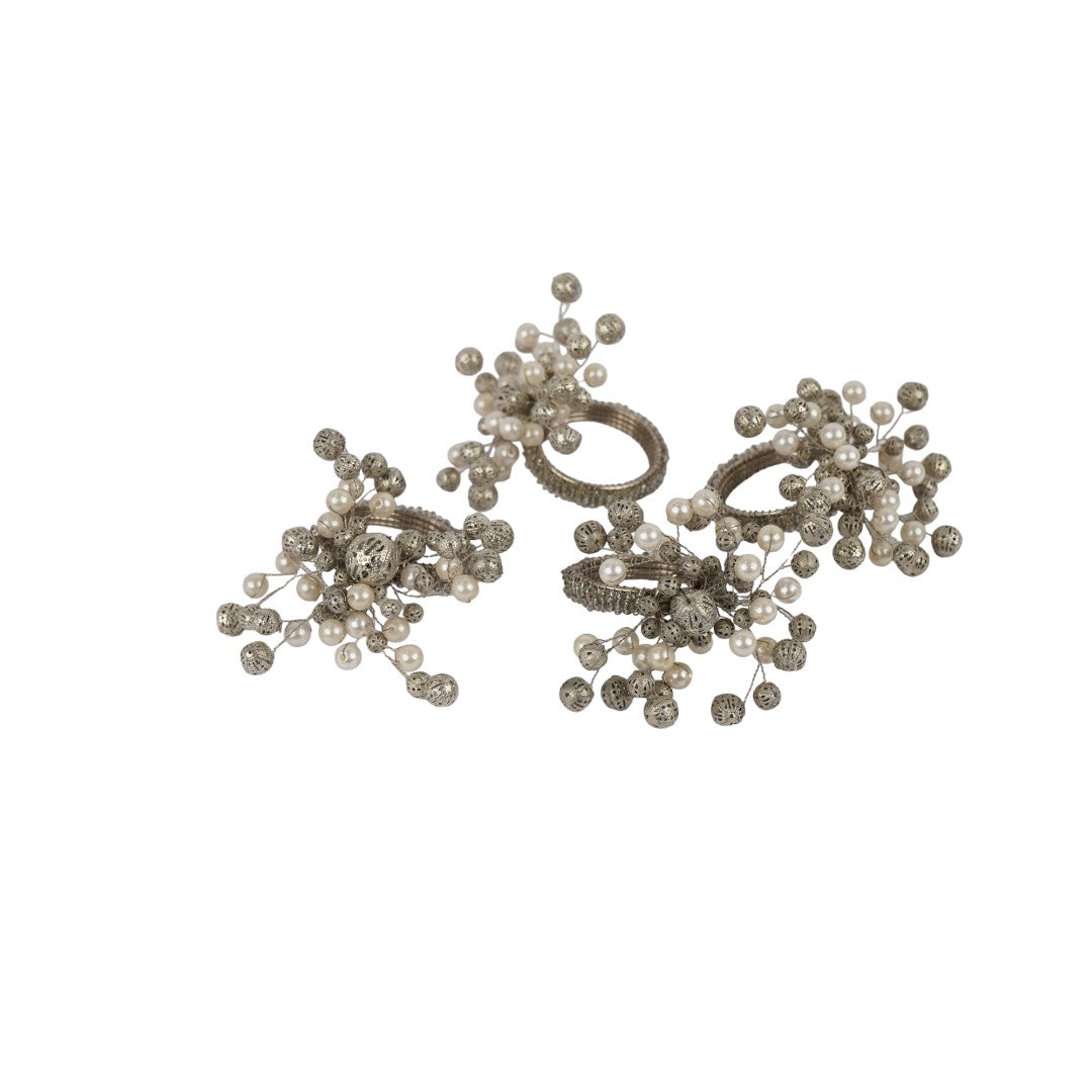 Silver Beaded Napkin Ring Set of Four