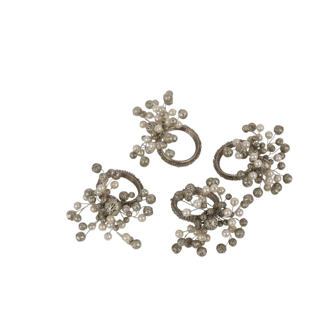Silver Beaded Napkin Ring Set of Four