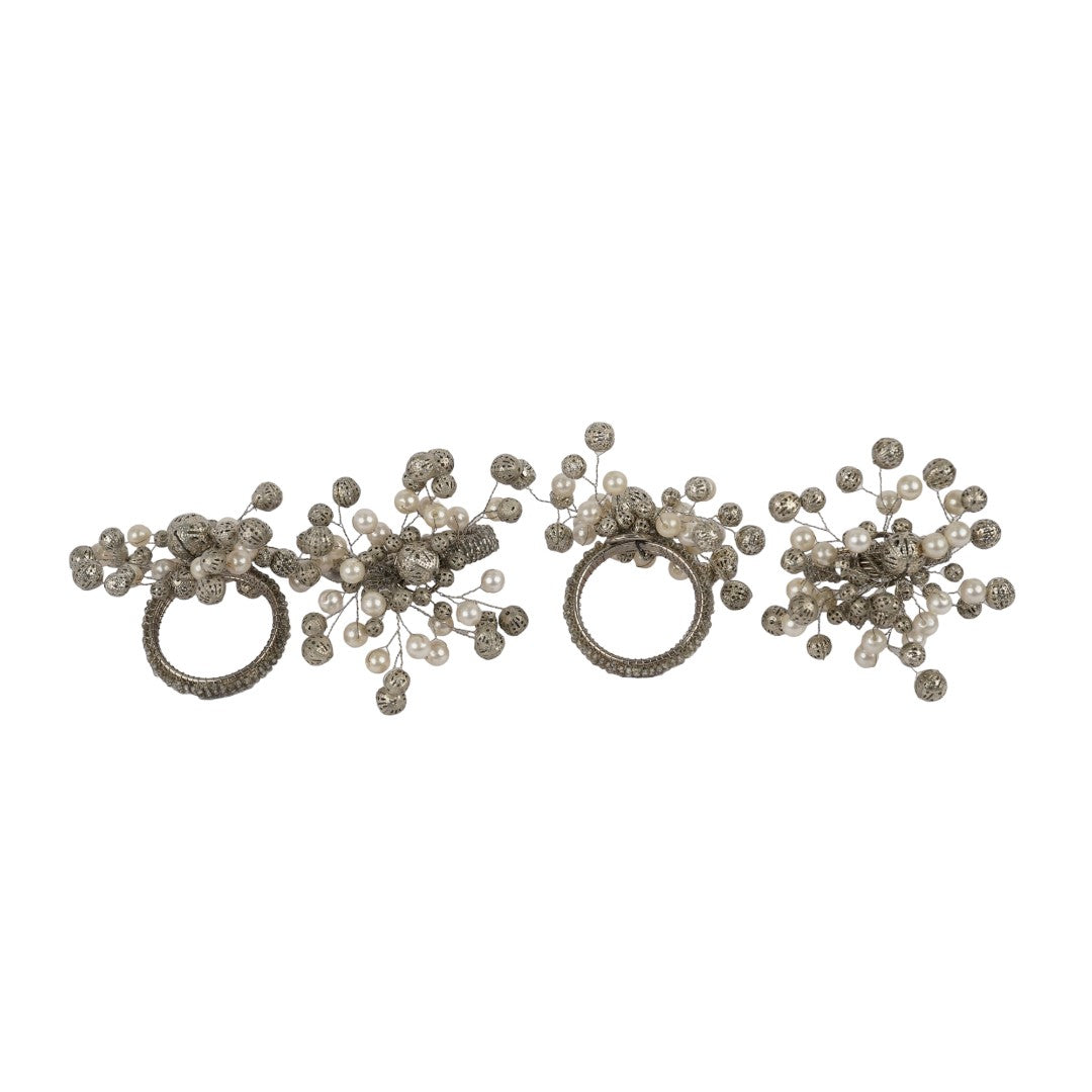 Silver Beaded Napkin Ring Set of Four