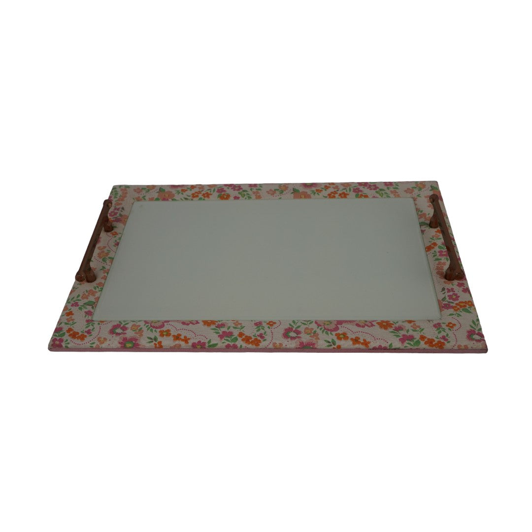 Glass & Printed Fabric Tray  with Handles