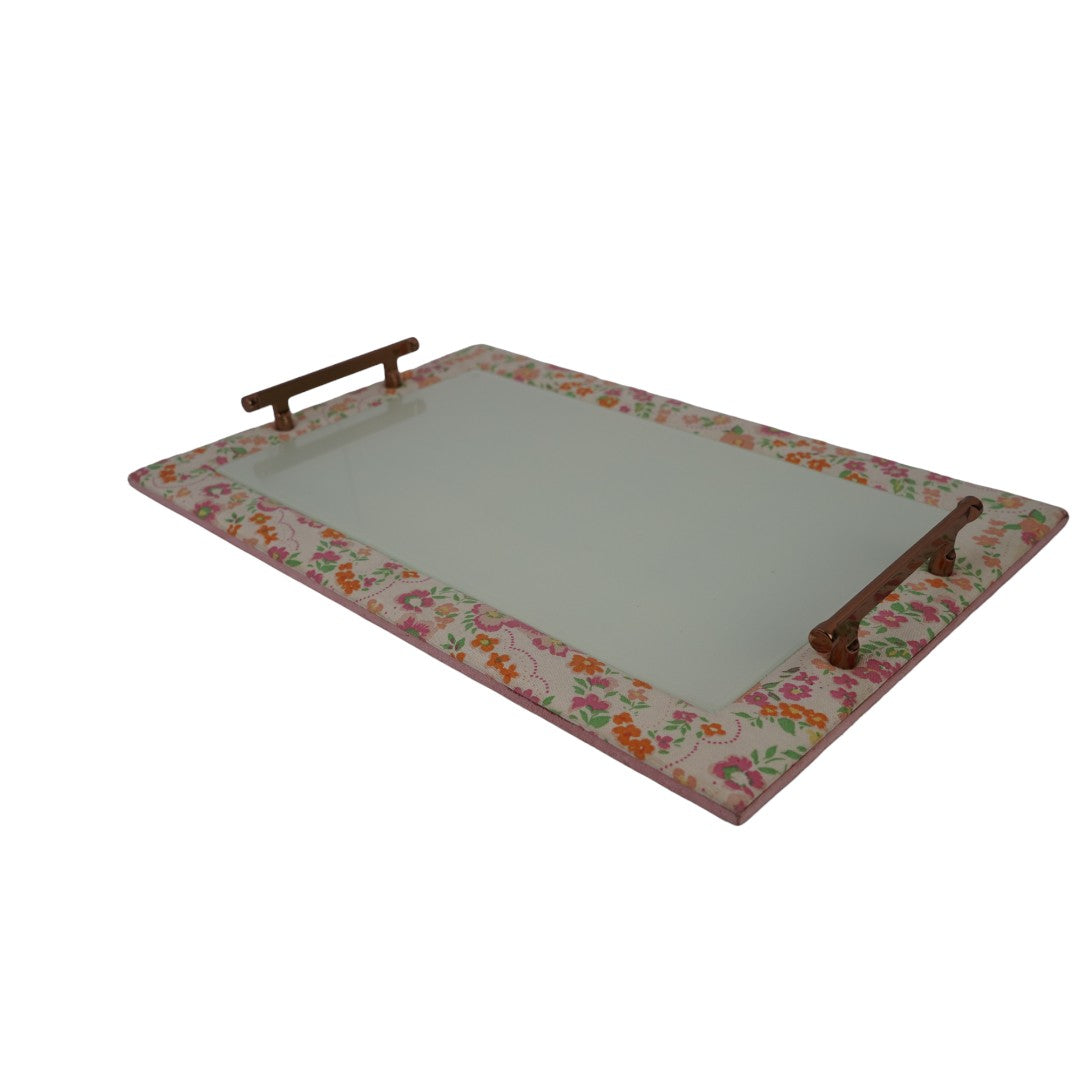 Glass & Printed Fabric Tray  with Handles