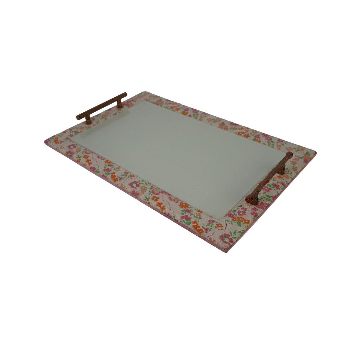 Glass & Printed Fabric Tray  with Handles