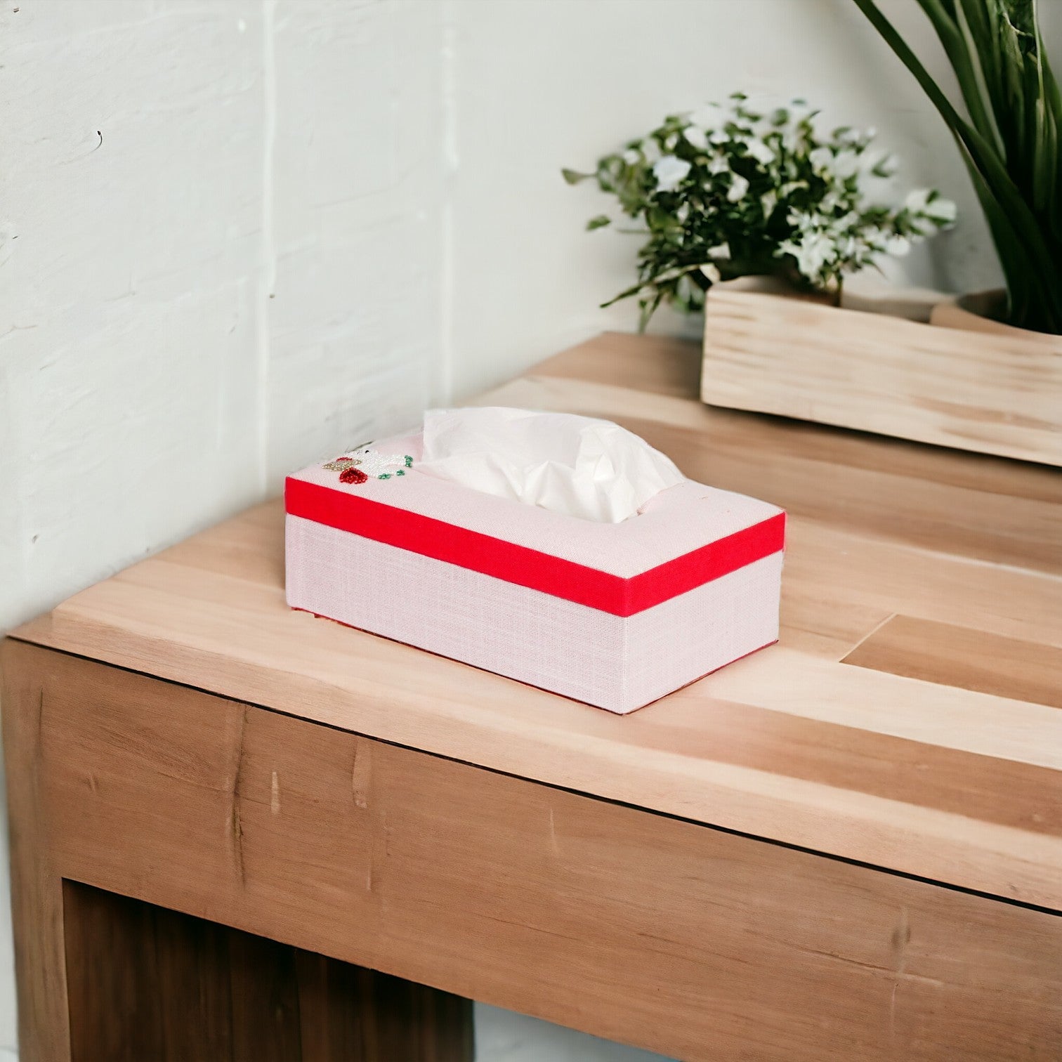 Decorative Tissue Box with Beaded Unicorn Design