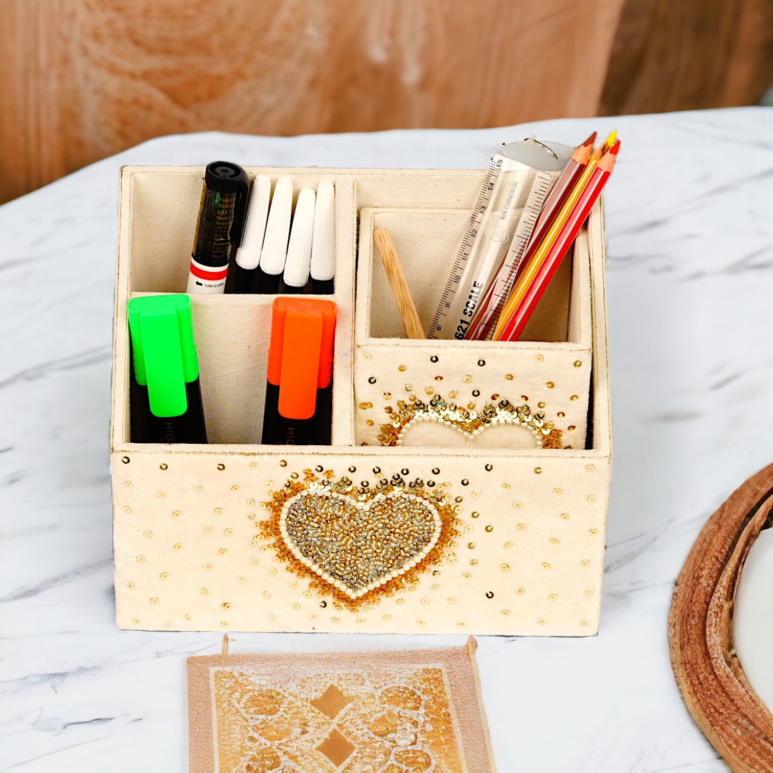 Heart Design Stationary Organizer & Pen Holder (Set of 2)