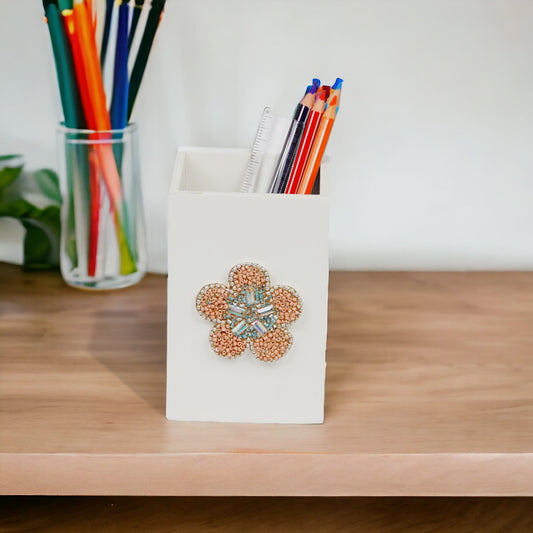 Multi-Colored Flower Pen Holder With Lac Work