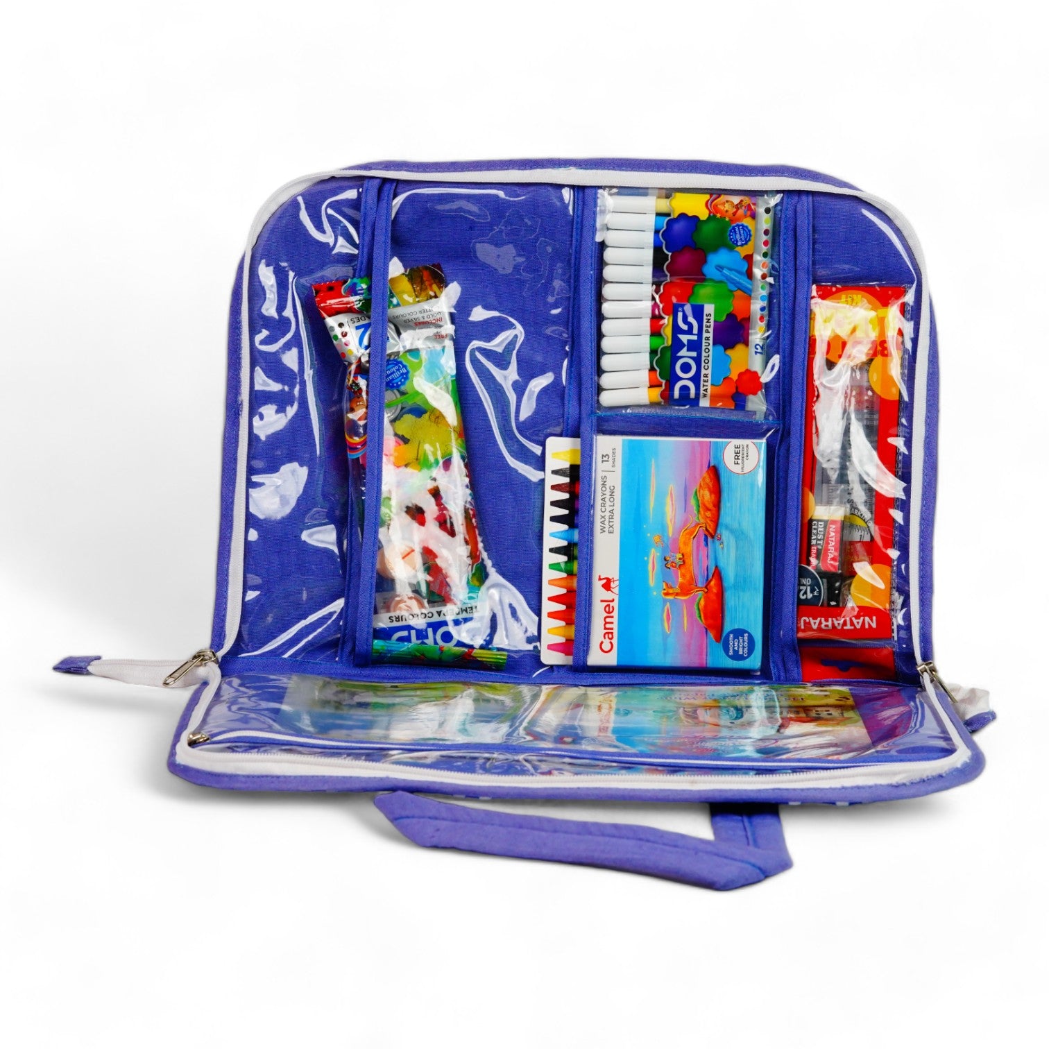 Digital Printed Fabric Blue Strip Design Art Bags with Stationery Kit for Kids