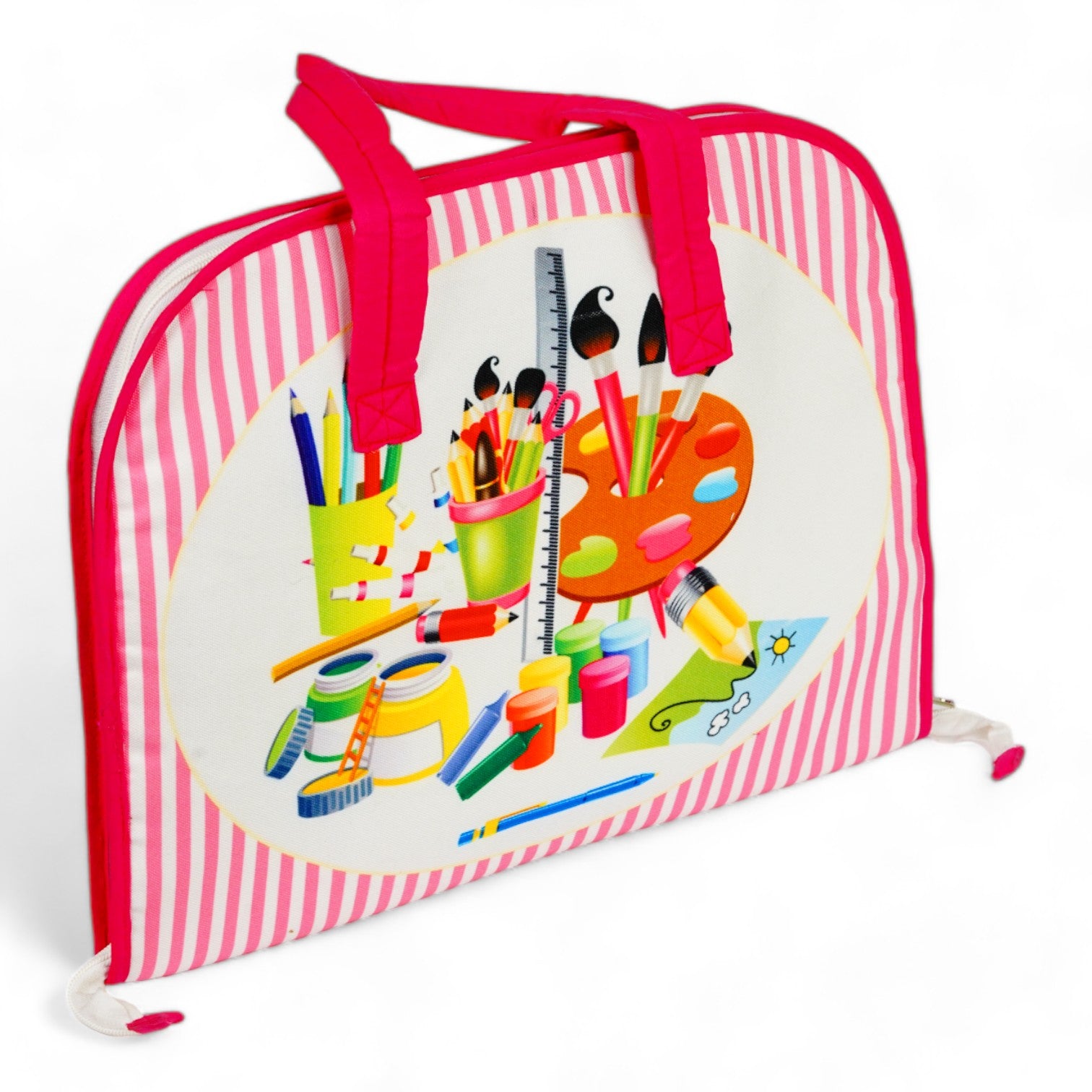 Digital Printed Fabric Red Strip Design Art Bag with Stationery Kit for Kids