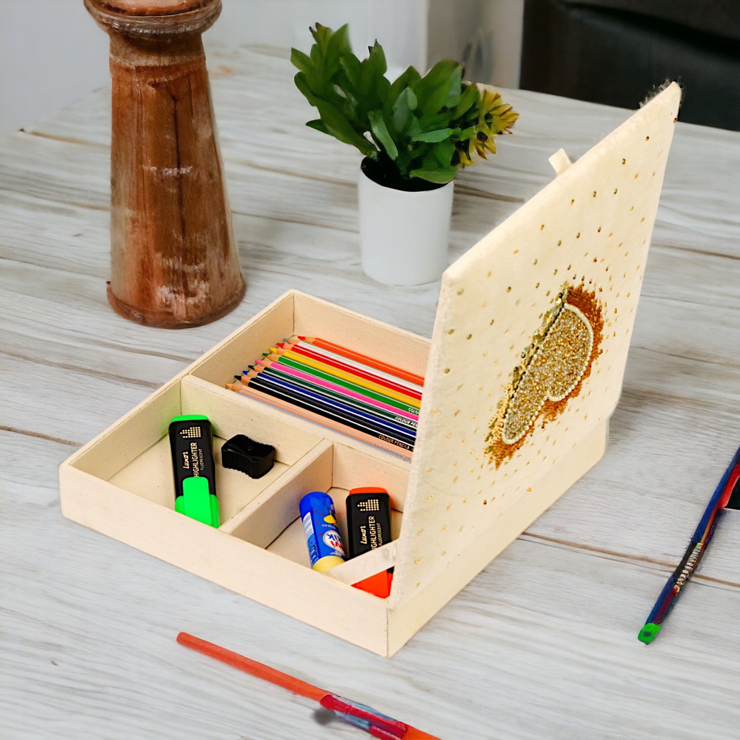 Heart Sequins Design Magazine Holder & Stationery Organizer (Set of 2)