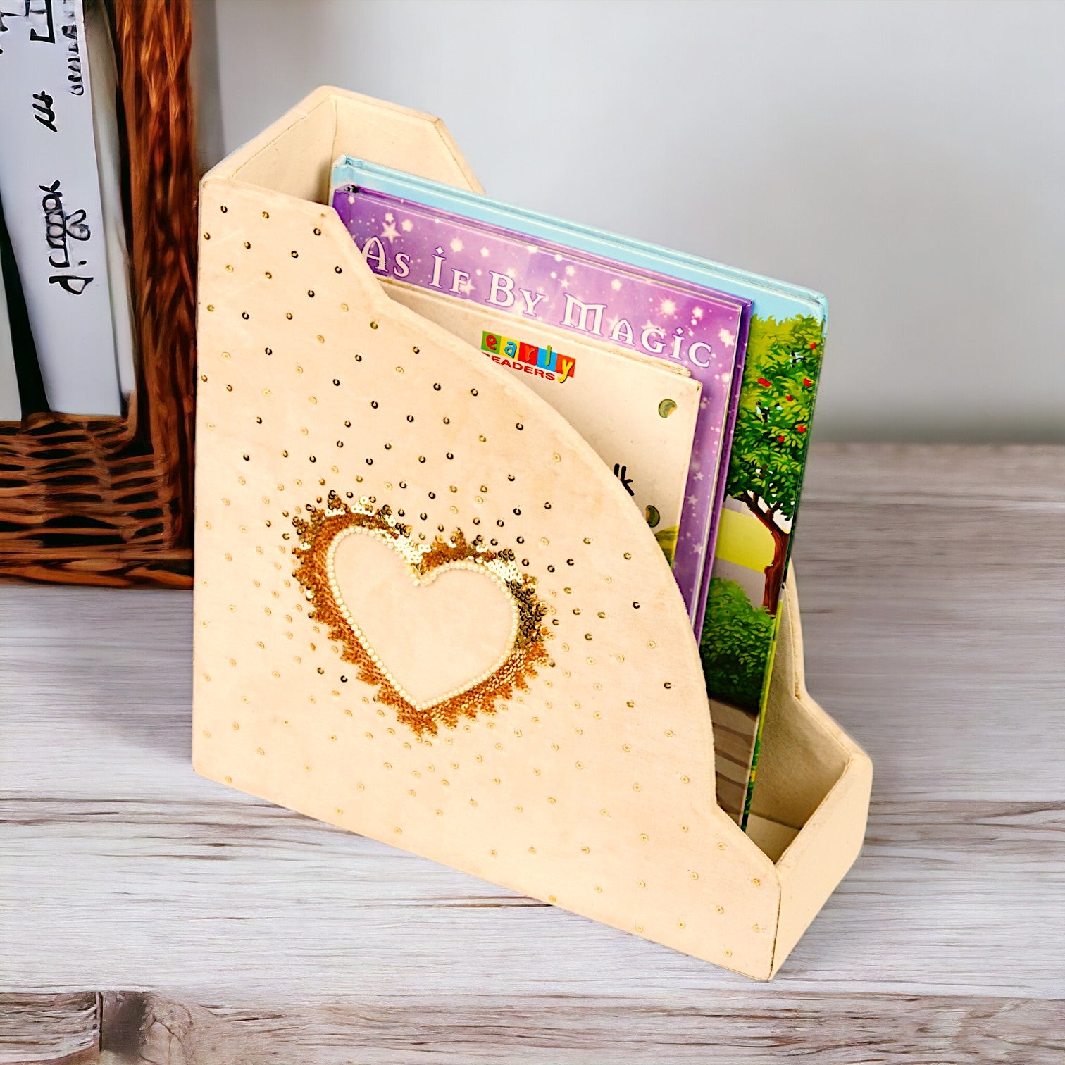 Heart Sequins Design Magazine Holder & Stationery Organizer (Set of 2)