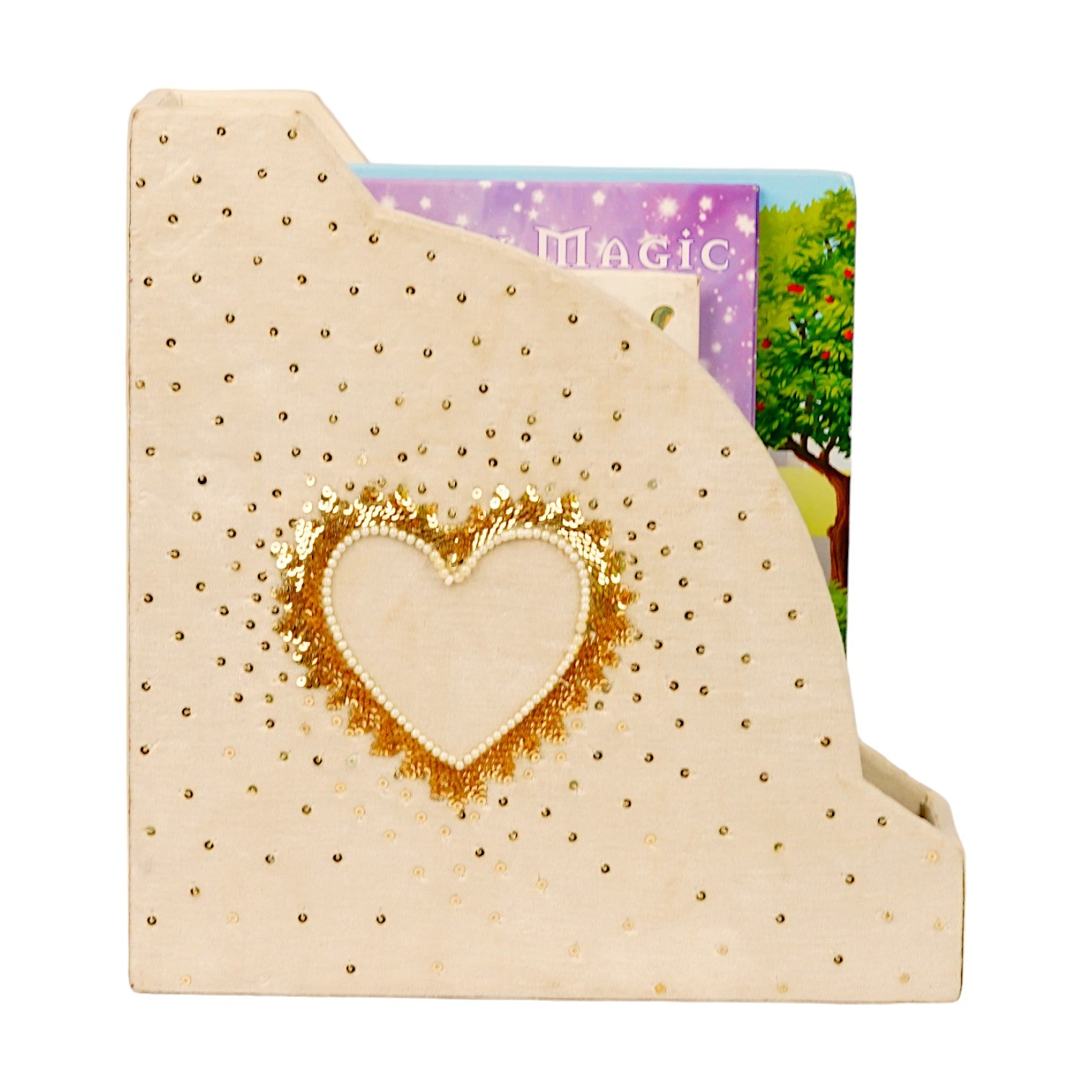 Heart Sequins Design Magazine Holder & Stationery Organizer (Set of 2)