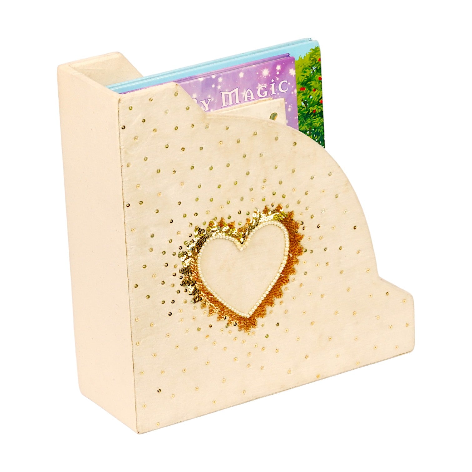 Heart Sequins Design Magazine Holder & Stationery Organizer (Set of 2)