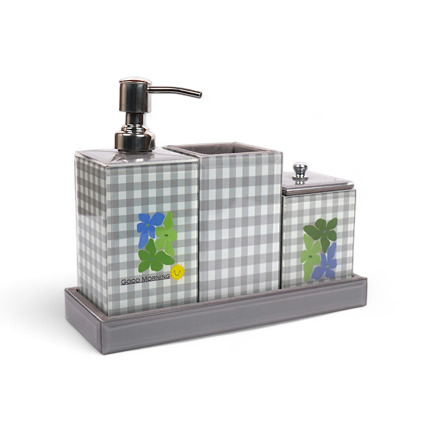 Designer Glass 8-Pieces Gingham Bathroom Accessory