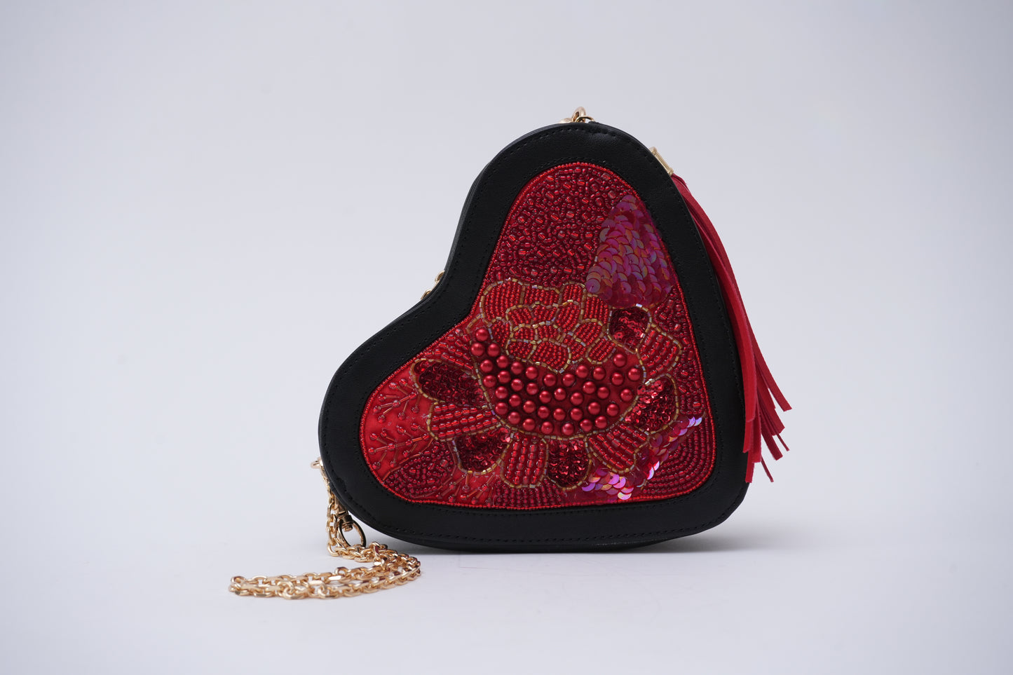 Heart-Shaped Beaded Embroidery Sling Bag for Valentine's Day