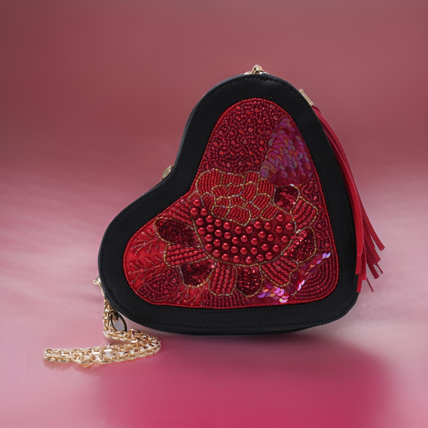 Heart-Shaped Beaded Embroidery Sling Bag for Valentine's Day