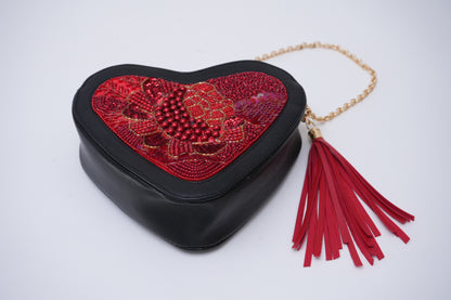 Heart-Shaped Beaded Embroidery Sling Bag for Valentine's Day