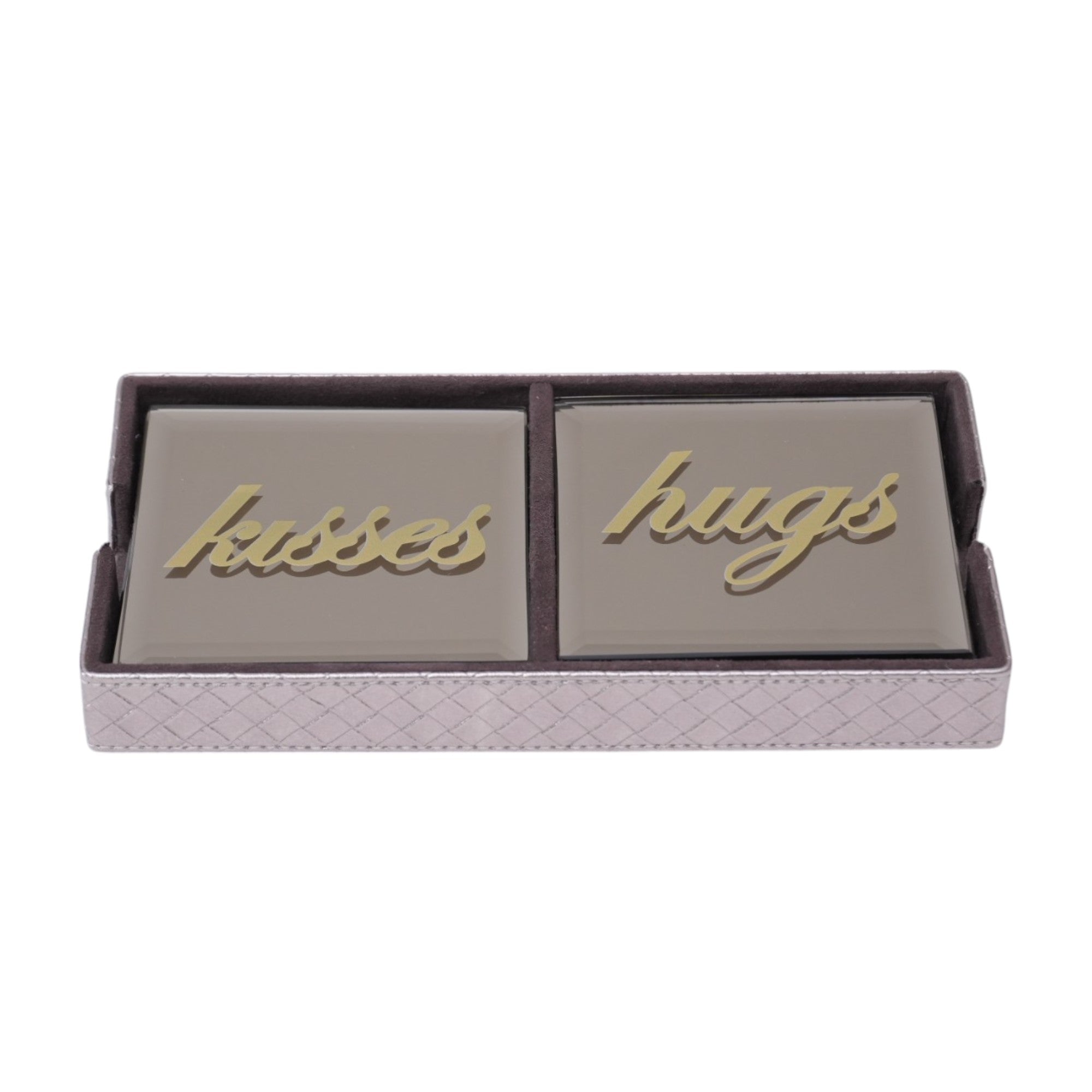 Designer Brown Glass Coaster with Caddy Tray Set of 8