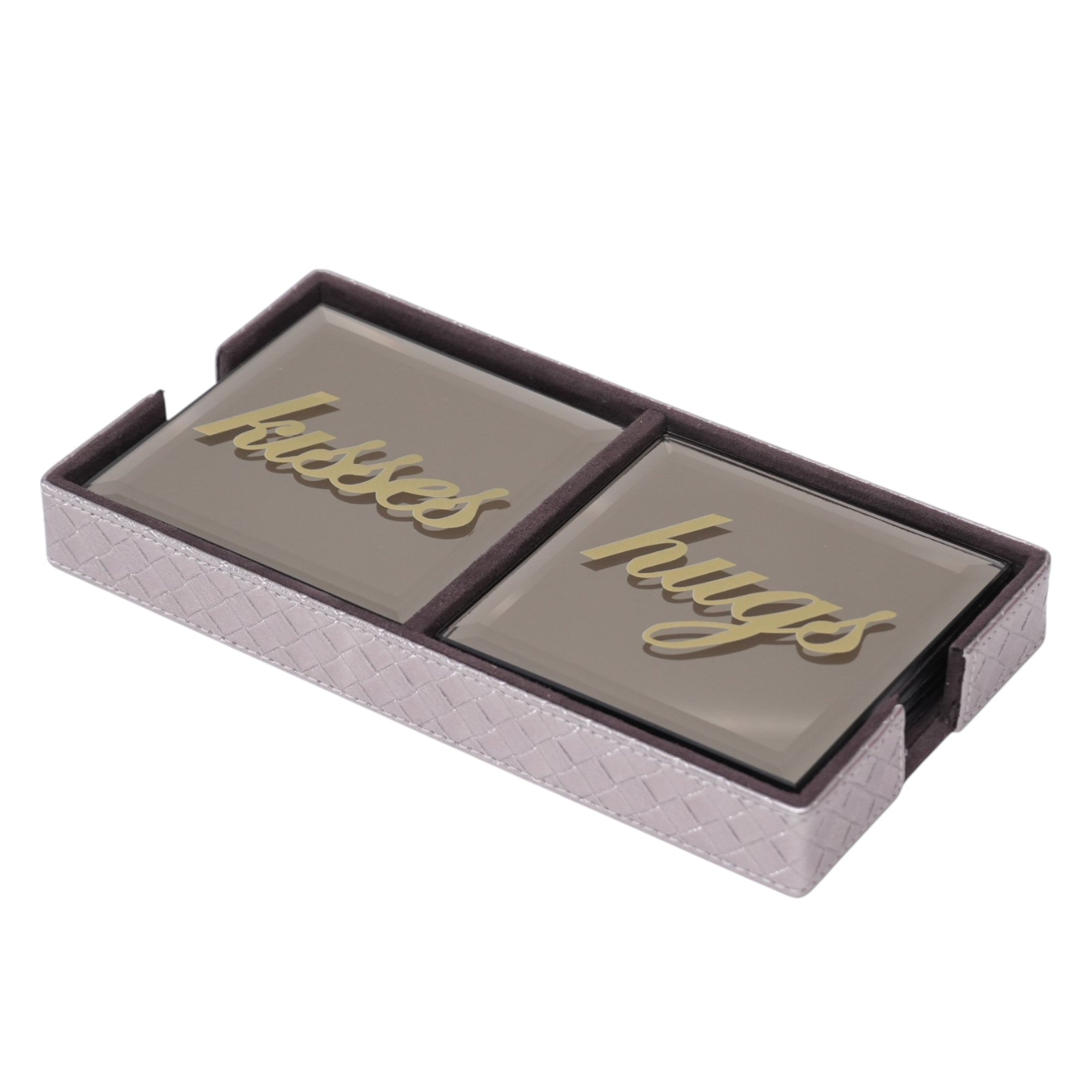 Designer Brown Glass Coaster with Caddy Tray Set of 8