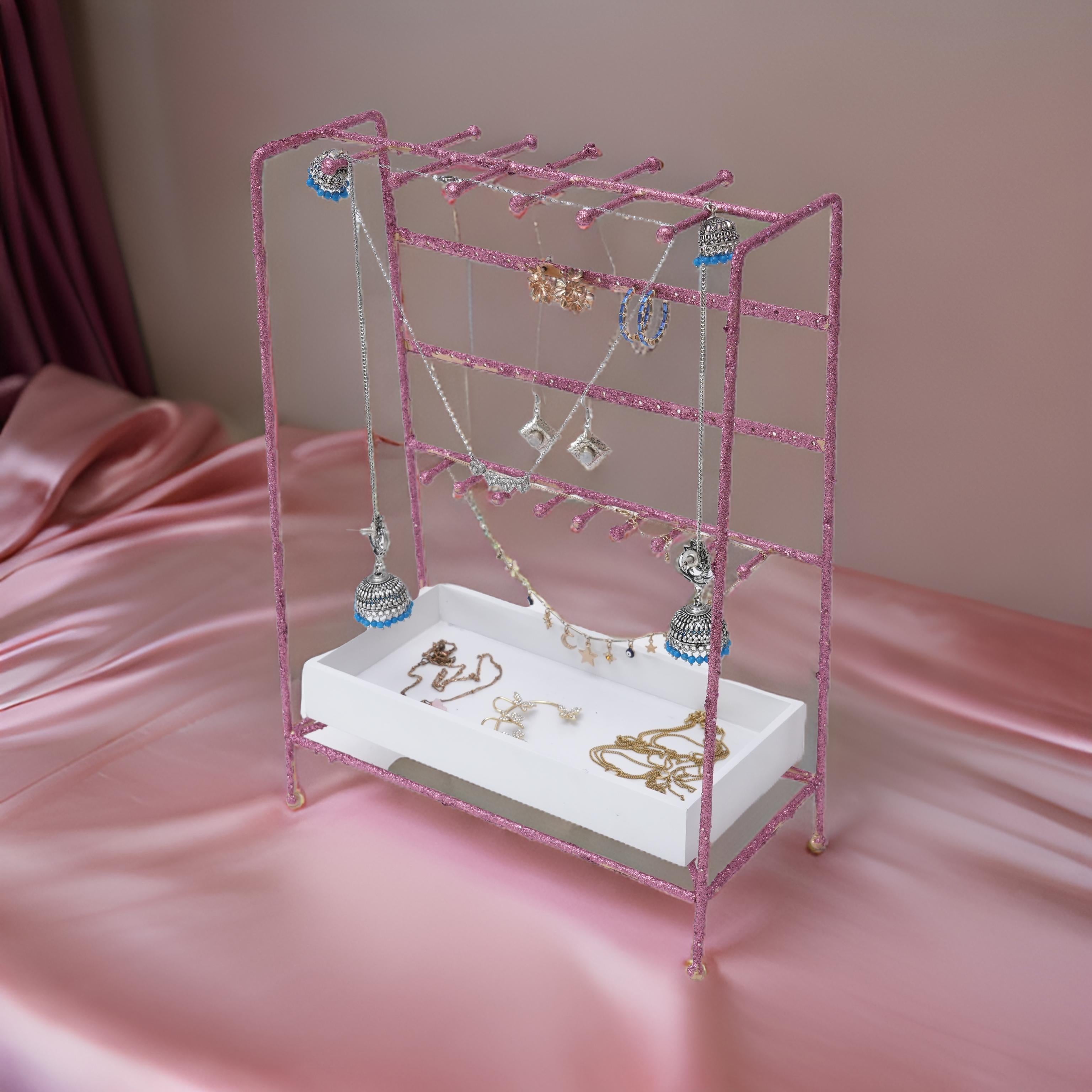 Pink Glitter Jewellery Stand with White Tray for Valentine's Day 