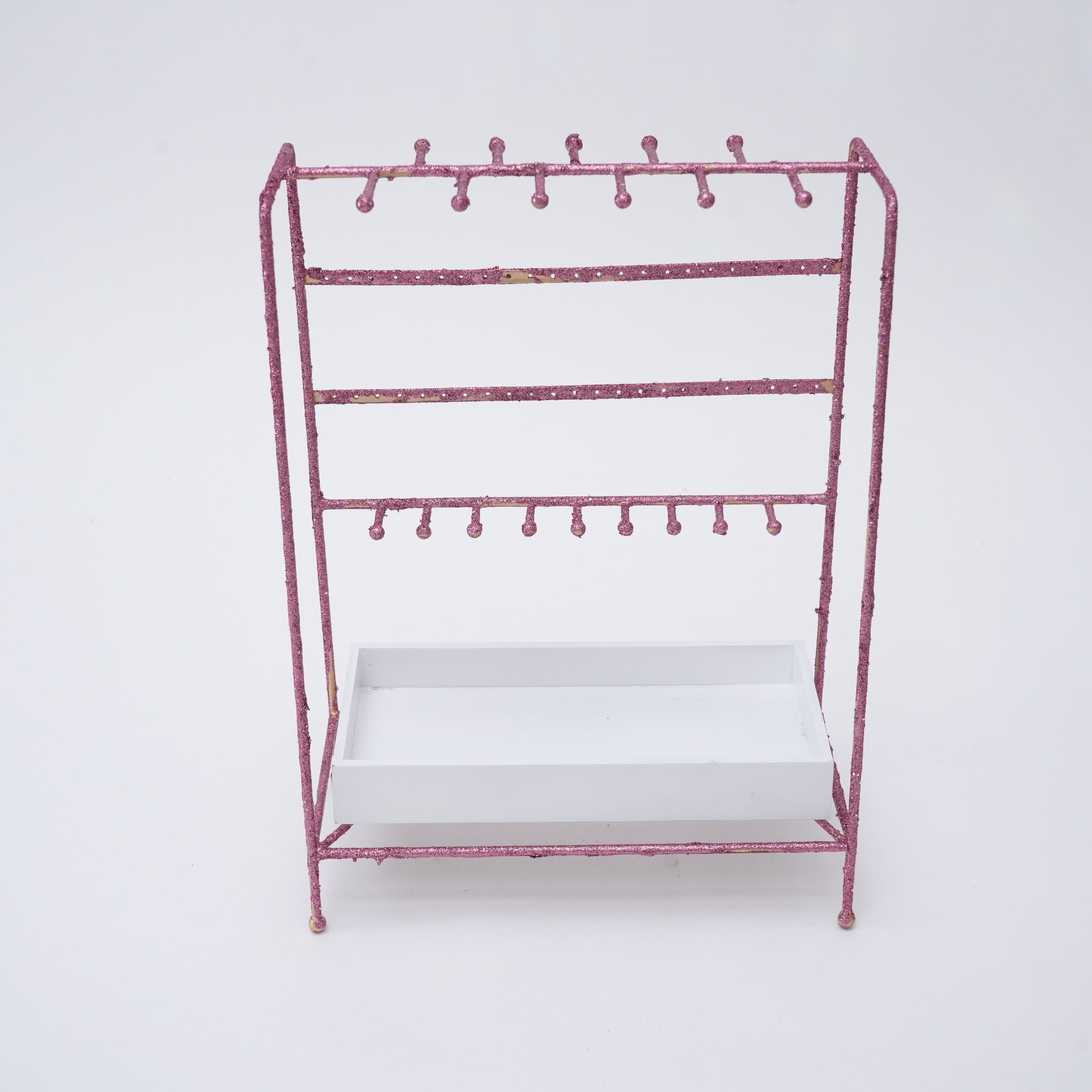 Pink Glitter Jewellery Stand with White Tray for Valentine's Day