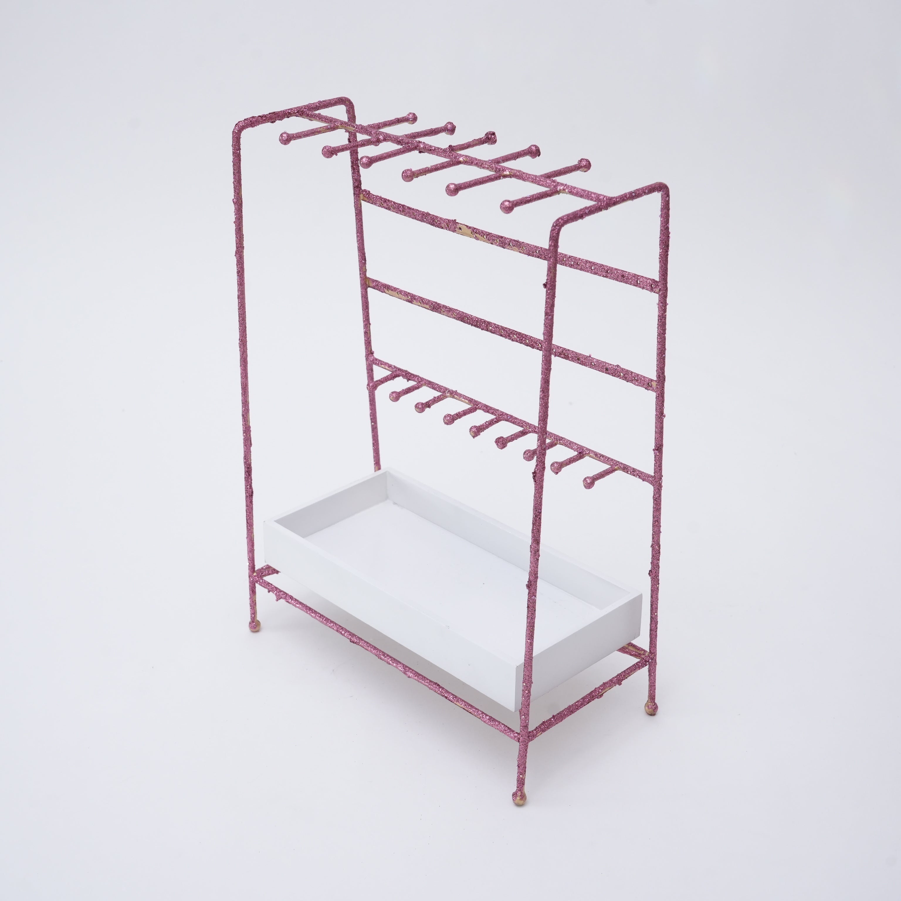 Pink Glitter Jewellery Stand with White Tray for Valentine's Day