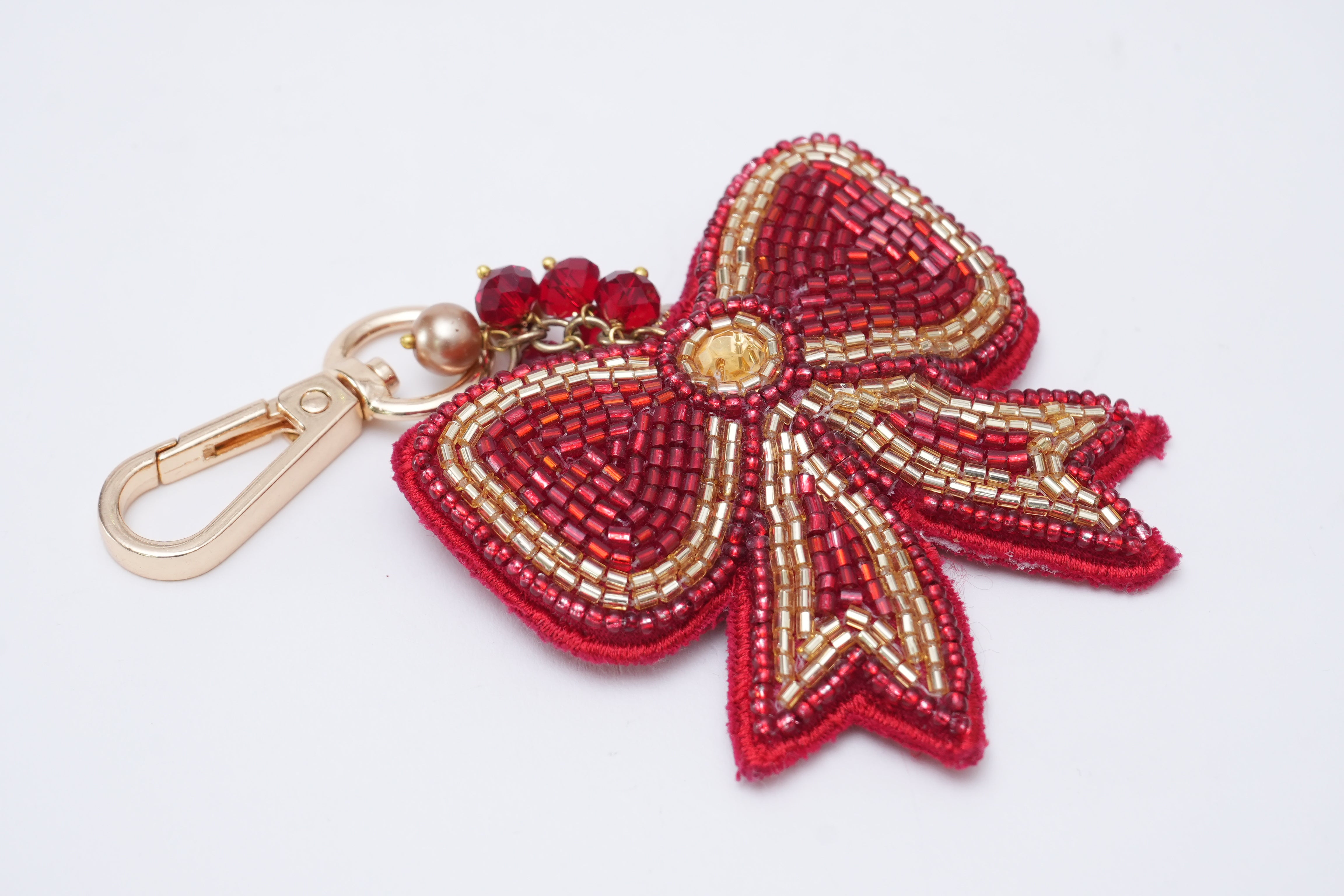 Bow Shaped Hand Embroidered Bag Charm for Valentine's Day