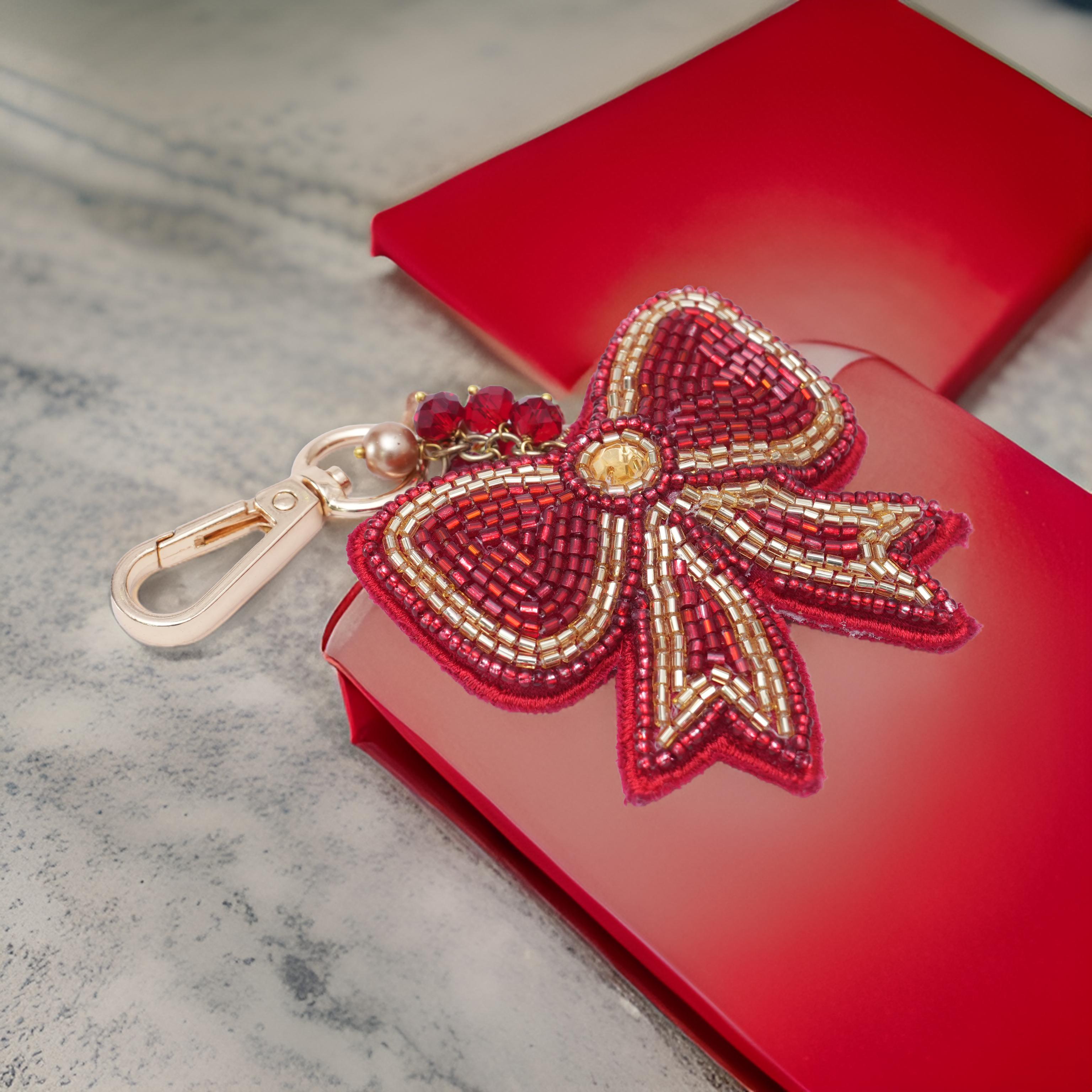  Bow Shaped Hand Embroidered Bag Charm for Valentine's Day 